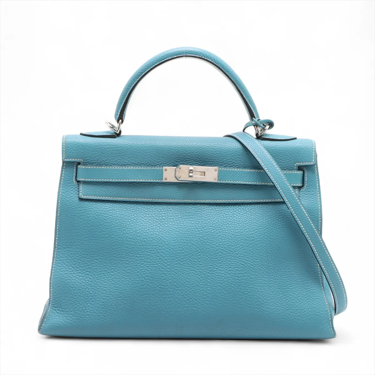 Hermès Kelly 32 Serie Togo Blue Jean Silver Metal Fittings □H: 2004