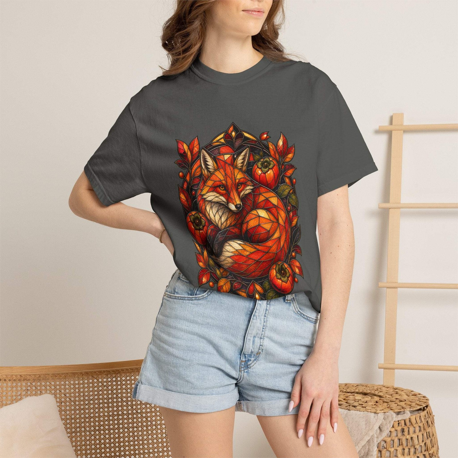 Stained Glass Persimmon Fox Graphic Tee