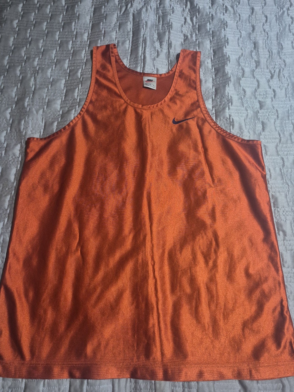 Vintage 90s Nike Basketball Jersey Tank Top Large Satin Orange Silky Shiny