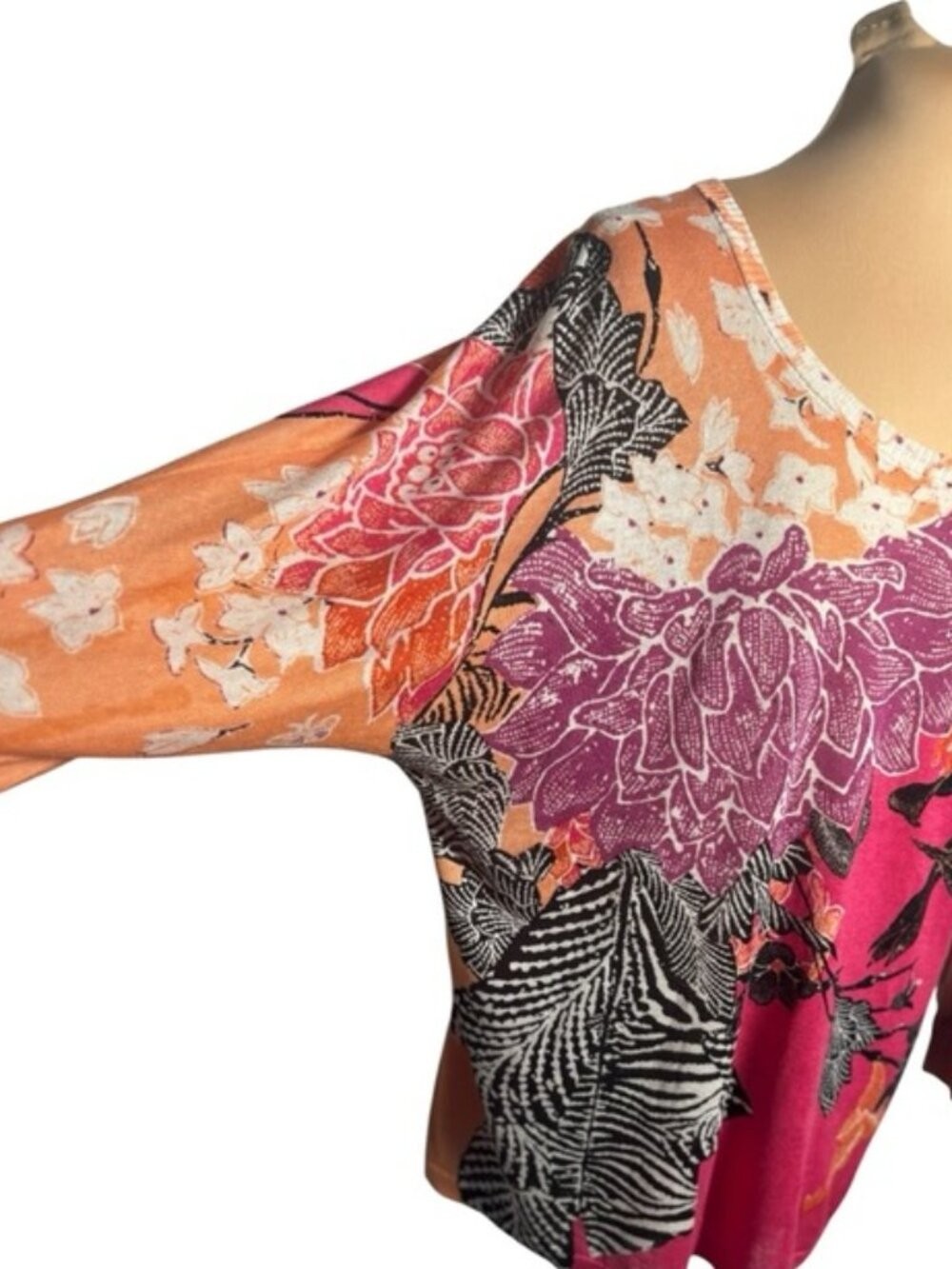 Nic + Zoe Floral Print Lightweight Knit Top Long Sleeve Scoop Neck Size 3X