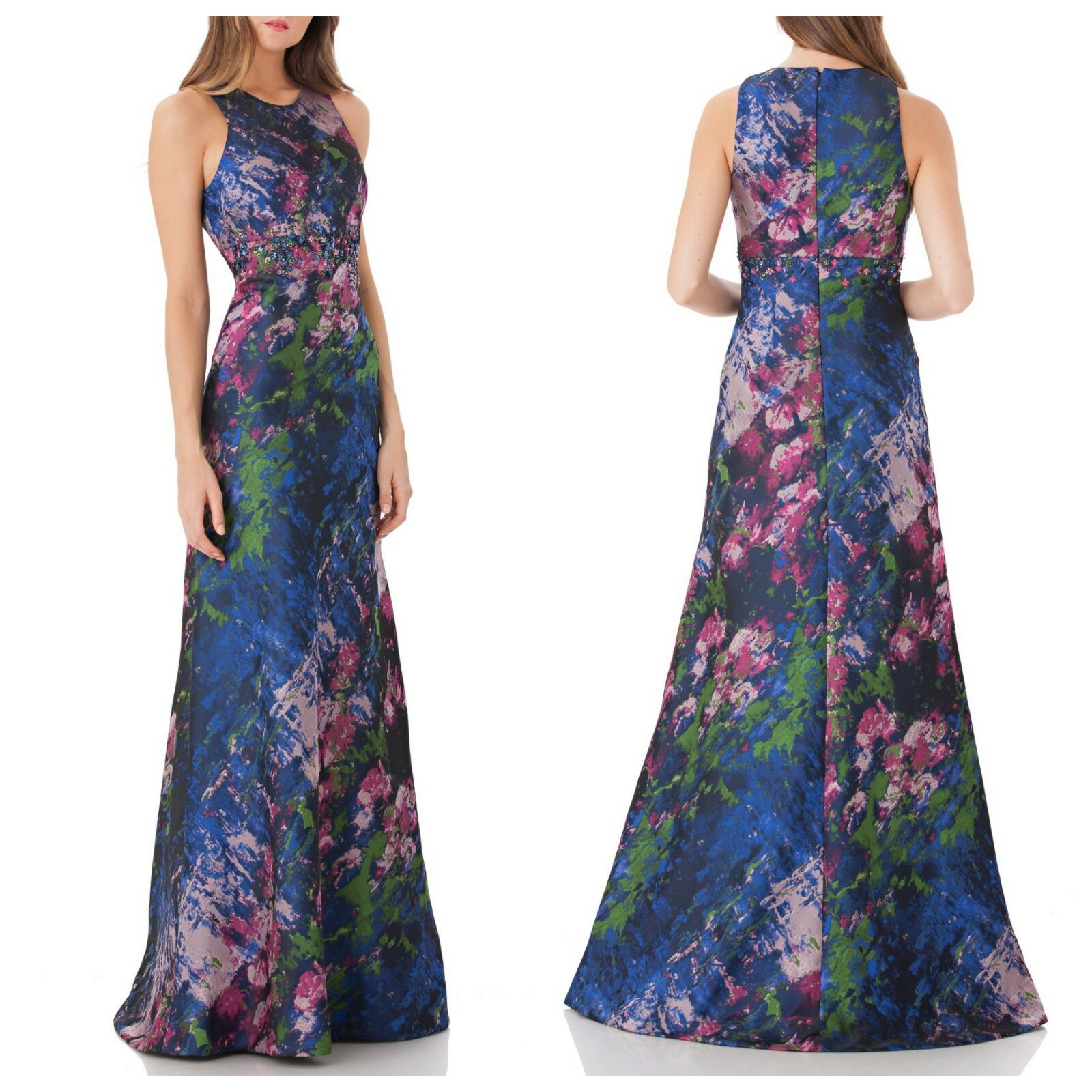 NWT $485 Carmen Marc Valvo Cutaway Brocade Bias Gown [ SZ 2 ] #E394