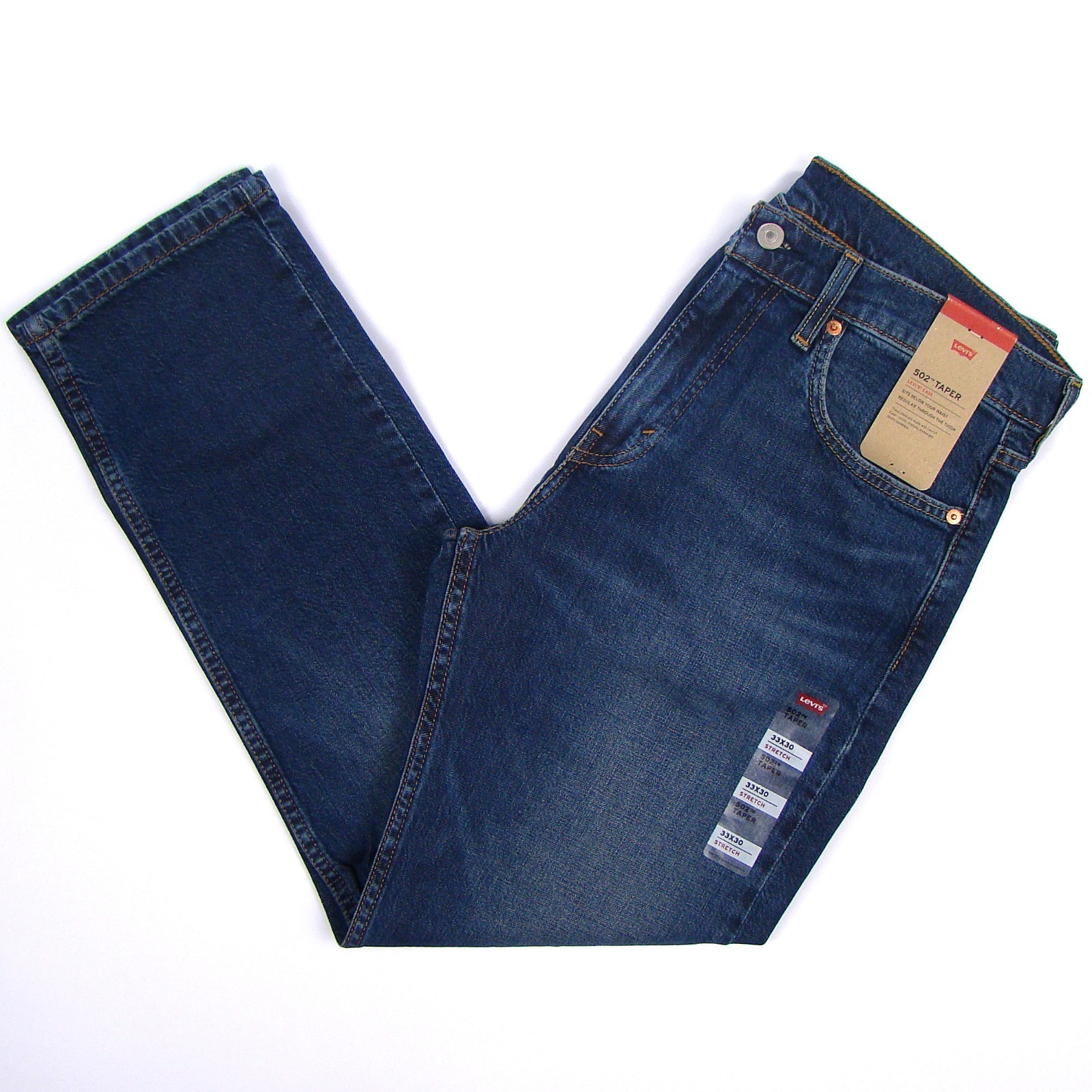 New Levi’s 502 Regular Taper Fit Men’s Jeans 33×30 Dark Blue Stretch FREE SHIP