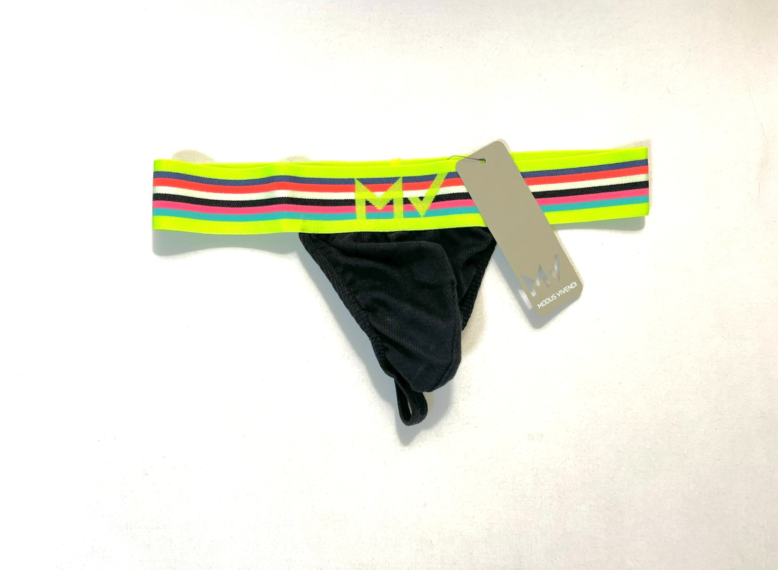 Modus Vivendi Size S Ribbed Cotton Peace T-Back Thong – Black/Multi Color