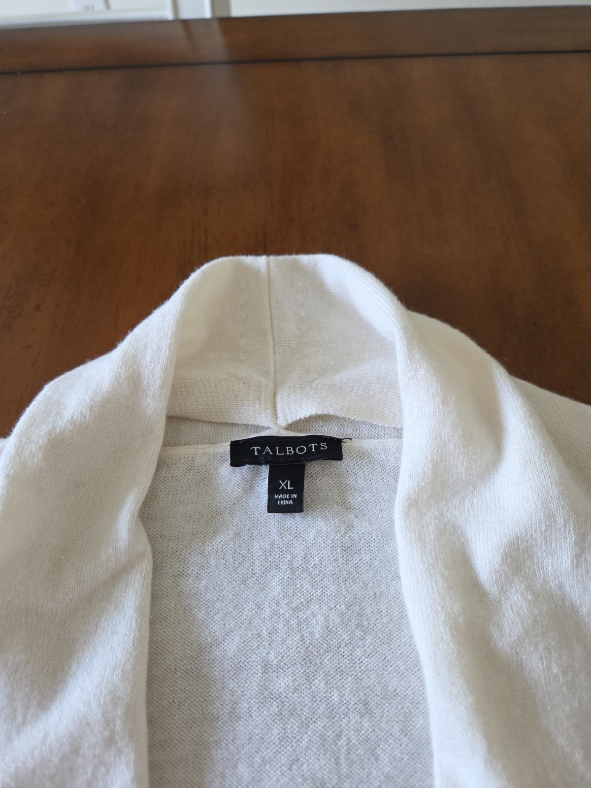 Talbots XL Shawl Collar Open Front Cardigan Cotton Cashmere White Navy Stripe