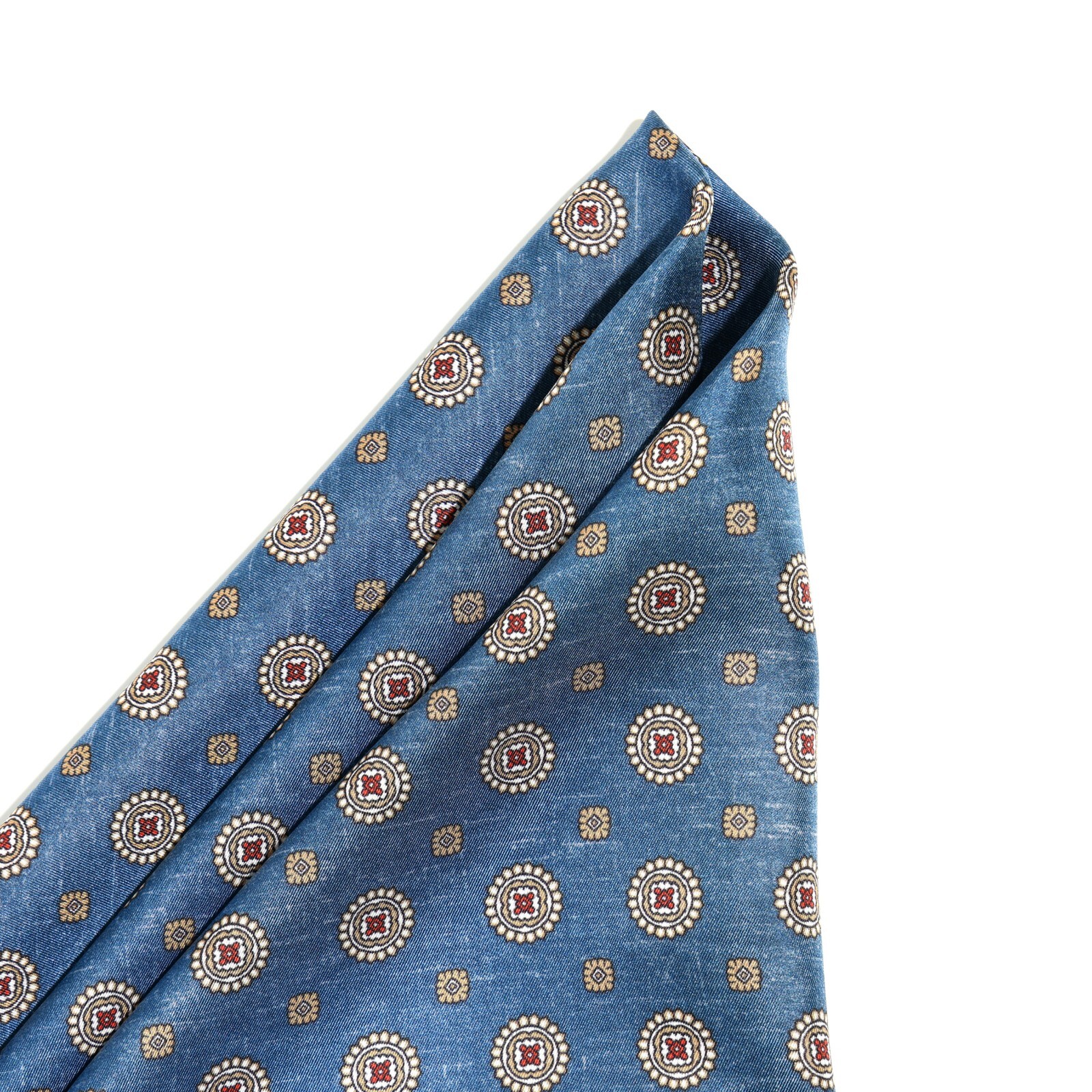 Men’s 100%Silk pocket square Cerulean Floral 53cm 21″ Hand rolled Made in China
