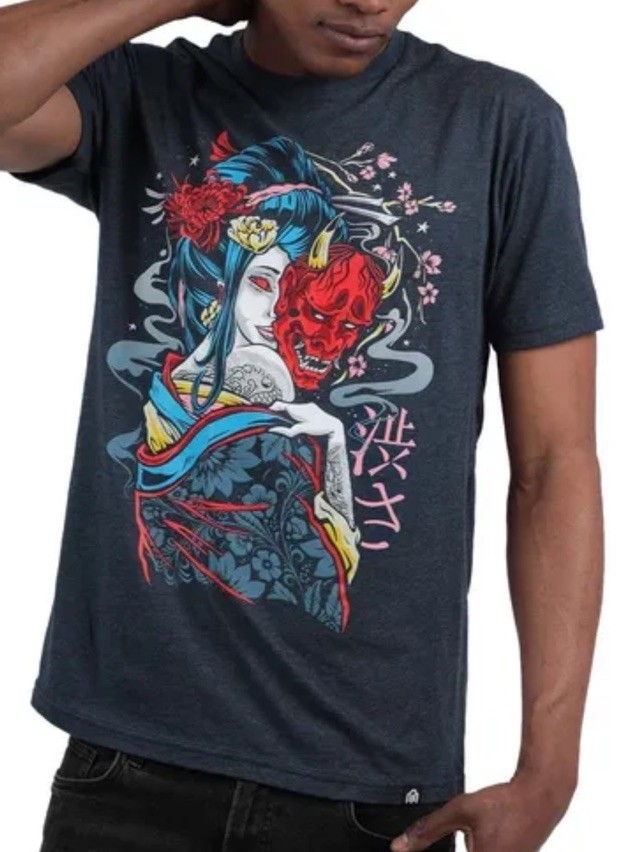Into The AM Graphic Gray T shirt Mystic Devil Geisha Mens Size L NWOT