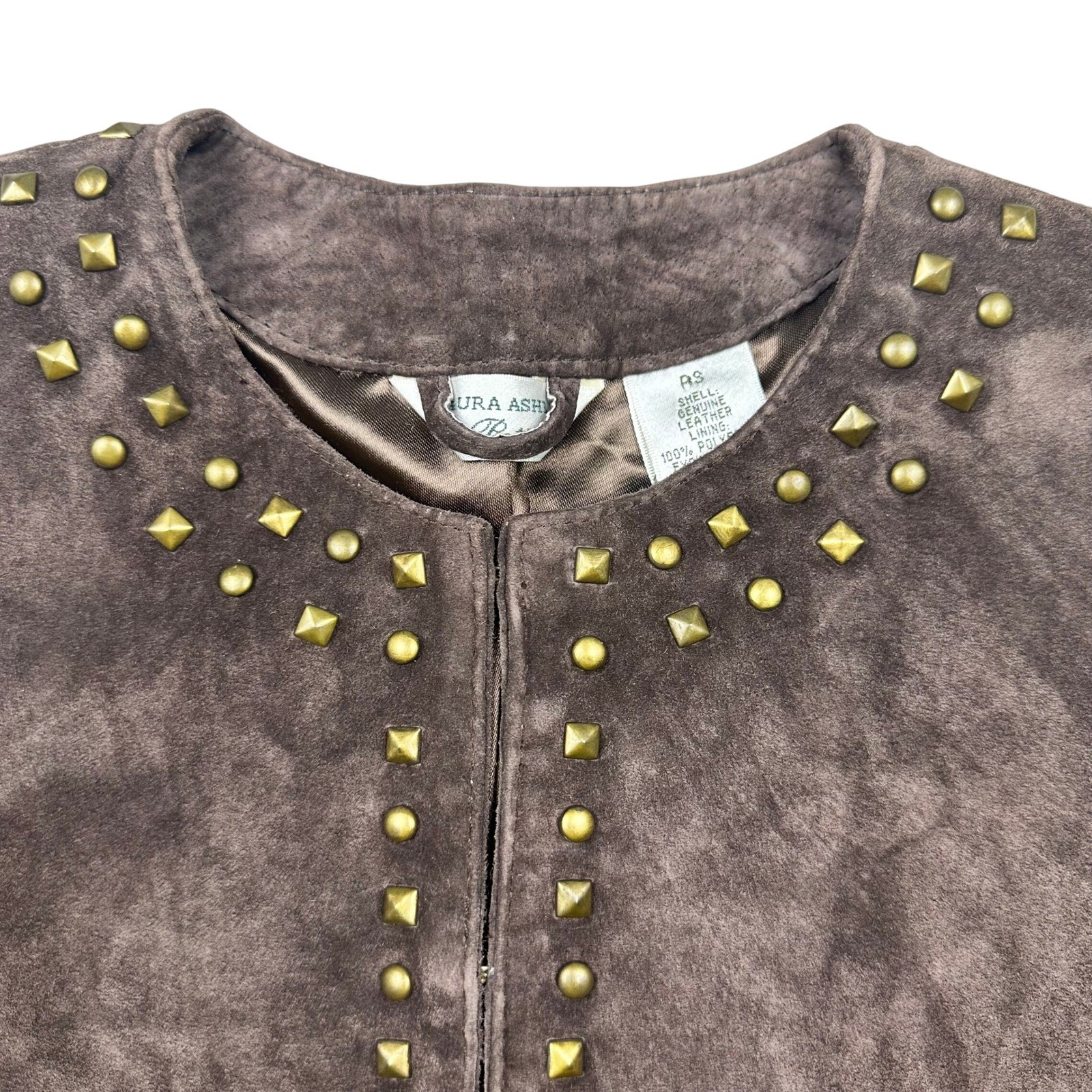 Brown Genuine Suede Studded Jacket Petite Small Statement Jacket