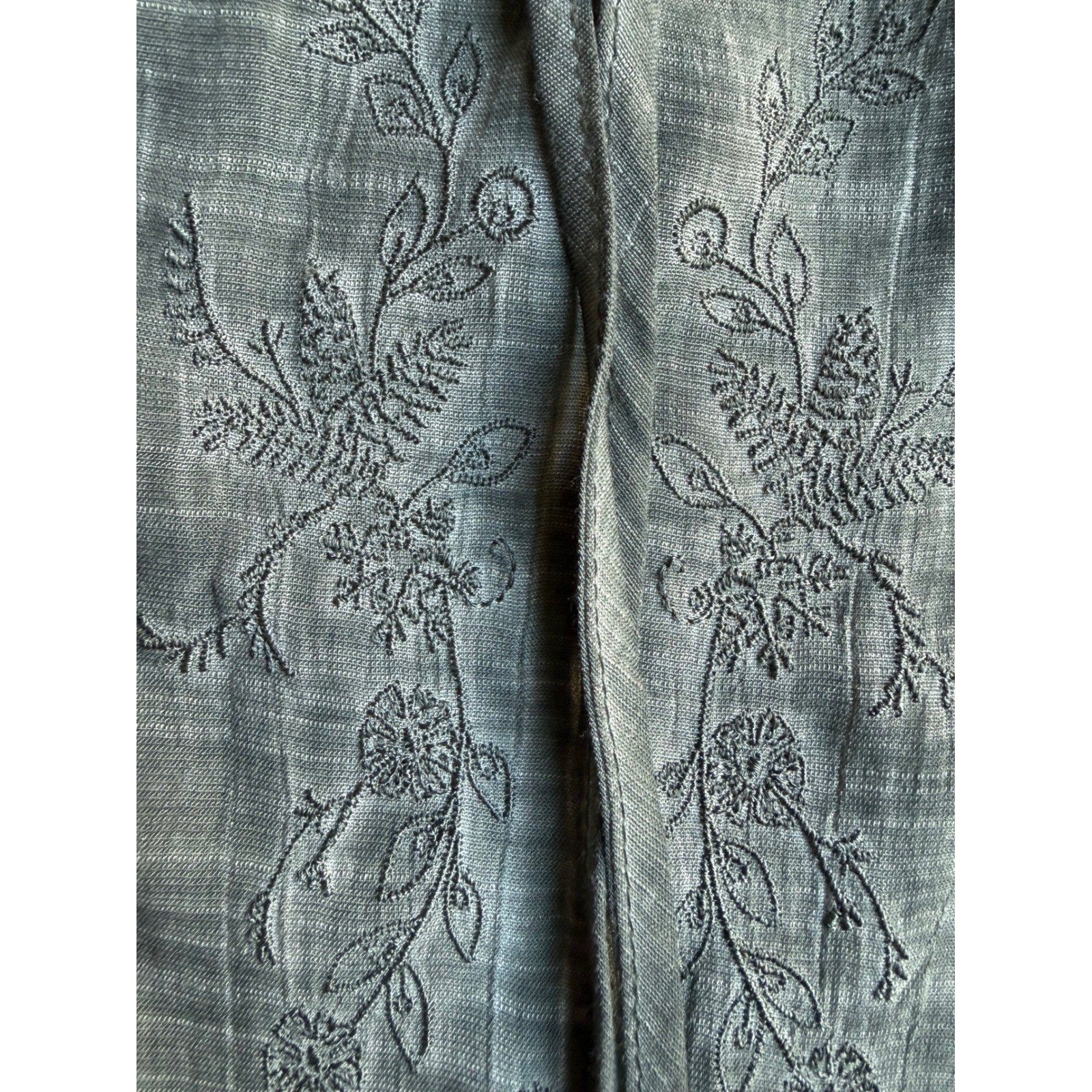 Spense Olive Green Embroidered Boho Blouse Lace Trim Ruffle Sleeve Top XL