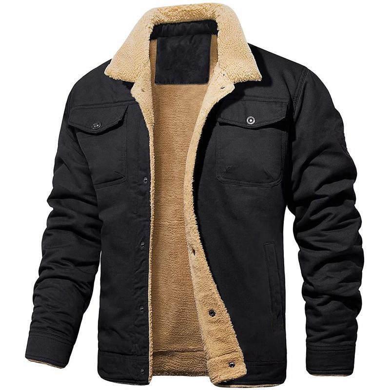 Winter Fleece Jackets Men Turn Down Collar Cotton Jackets Mens Solid Thick Warm