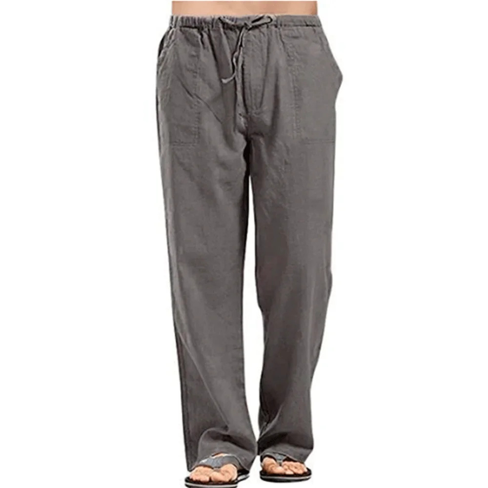 Mens Cotton Linen Loose Pants Casual Drawstring Beach Yoga Baggy Long Trousers