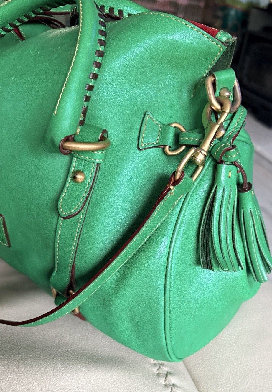 Dooney and Bourke Large Leather Florentine Bag Kelly Green 15”x12”x7”