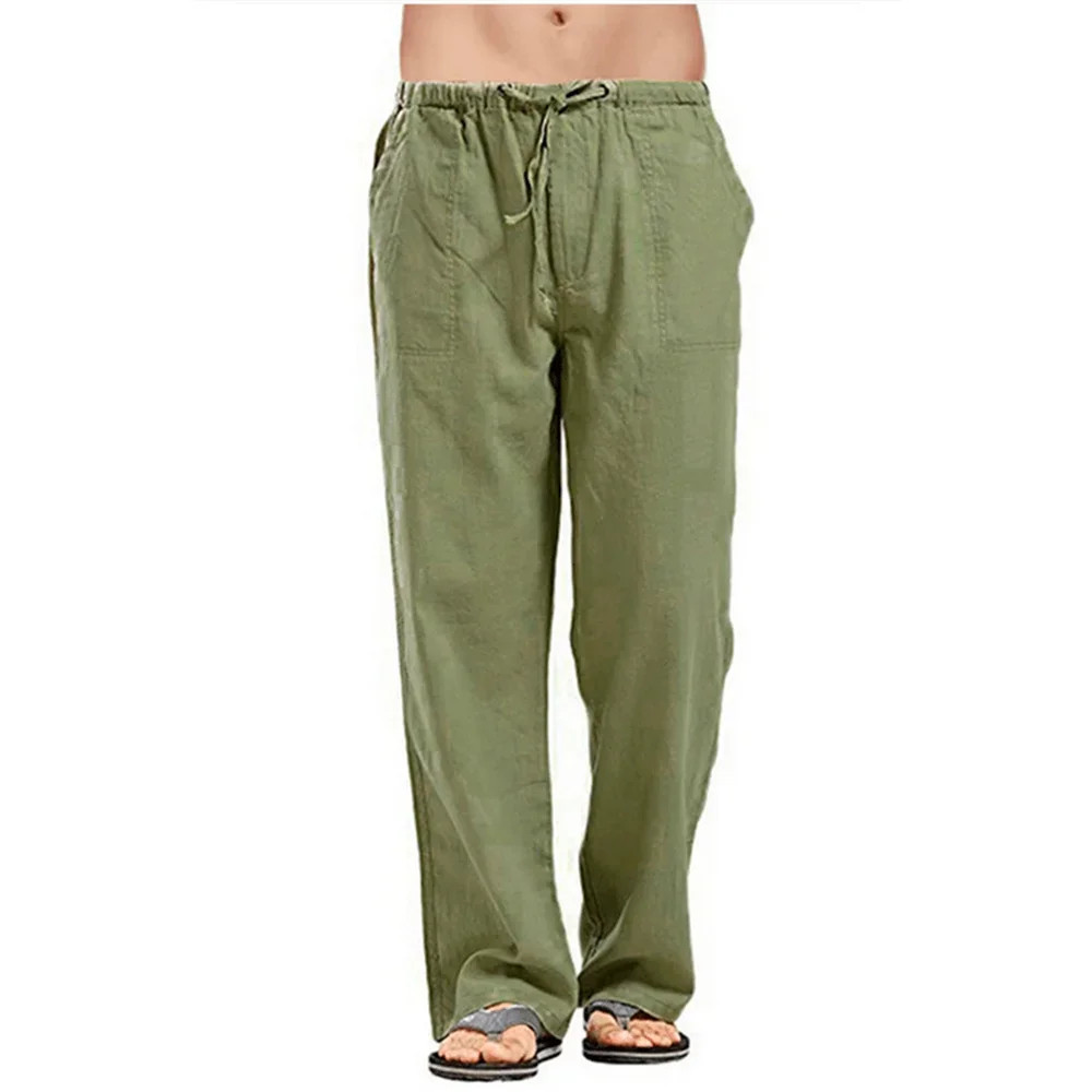 Mens Cotton Linen Loose Pants Casual Drawstring Beach Yoga Baggy Long Trousers