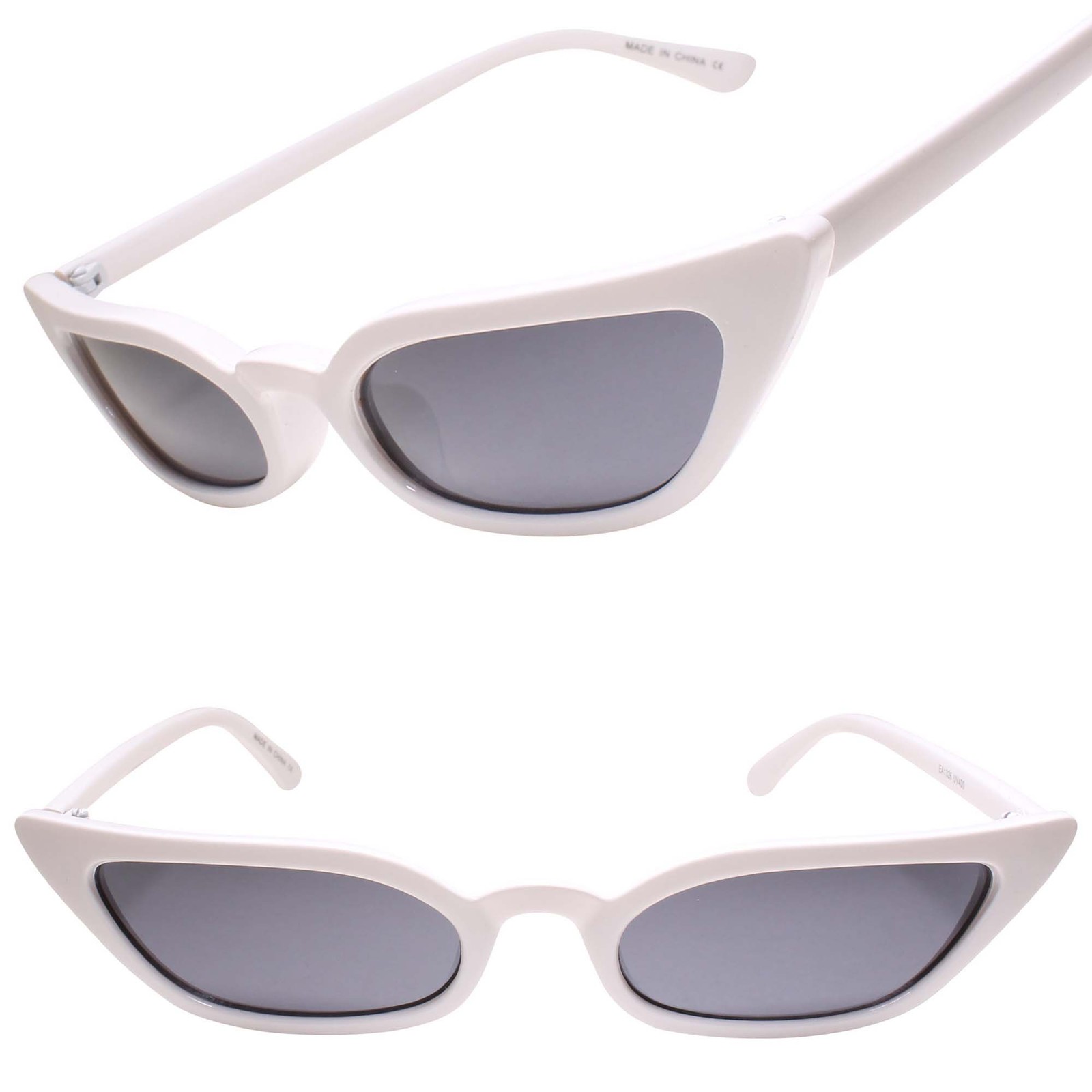 Classic Vintage Retro Rockabilly 80s 90s Fashion Womens Cat Eye White Sunglasses