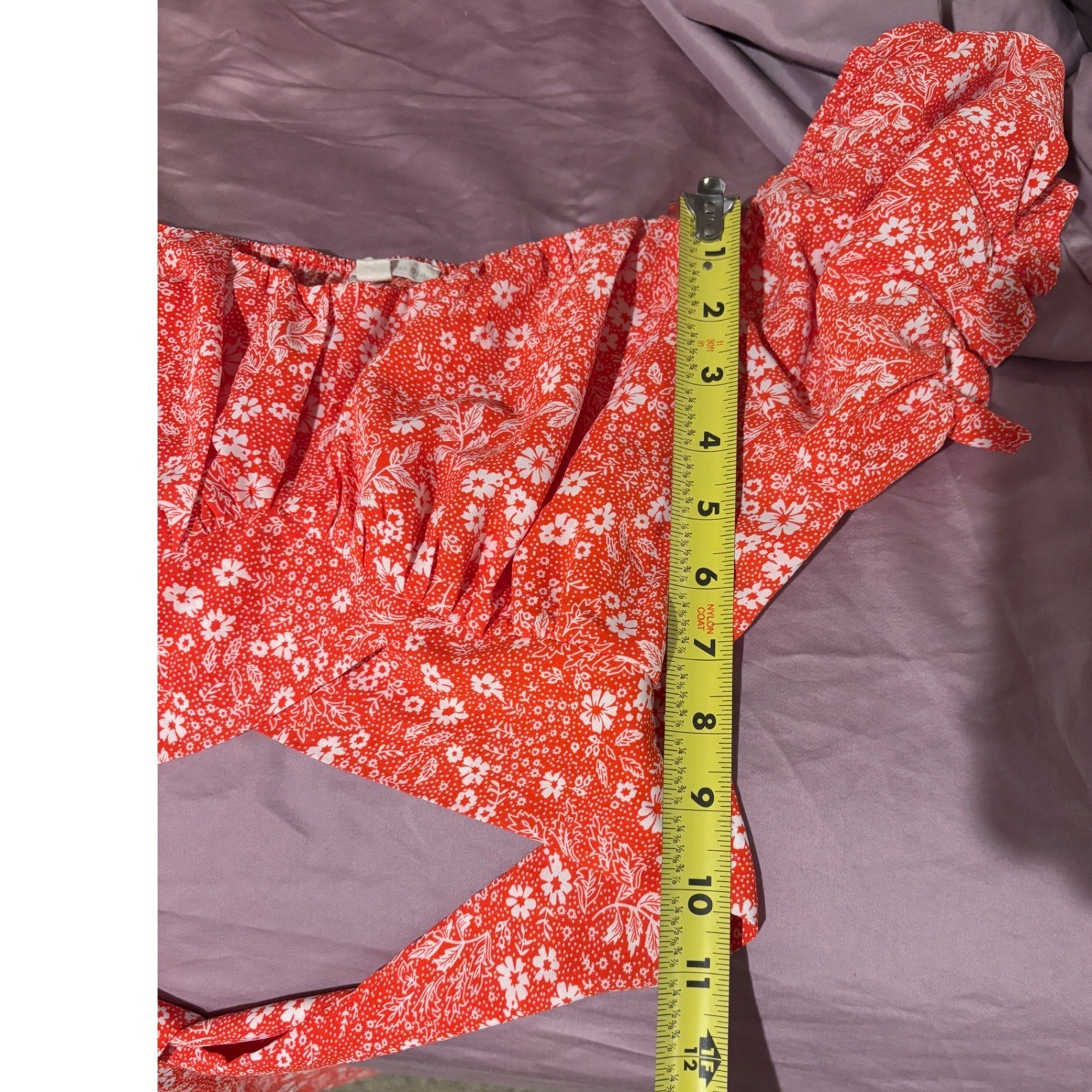 Endless Blu Red Floral Ditsy Tie Front Crop Top Puff Sleeve JT6130 Womens Large