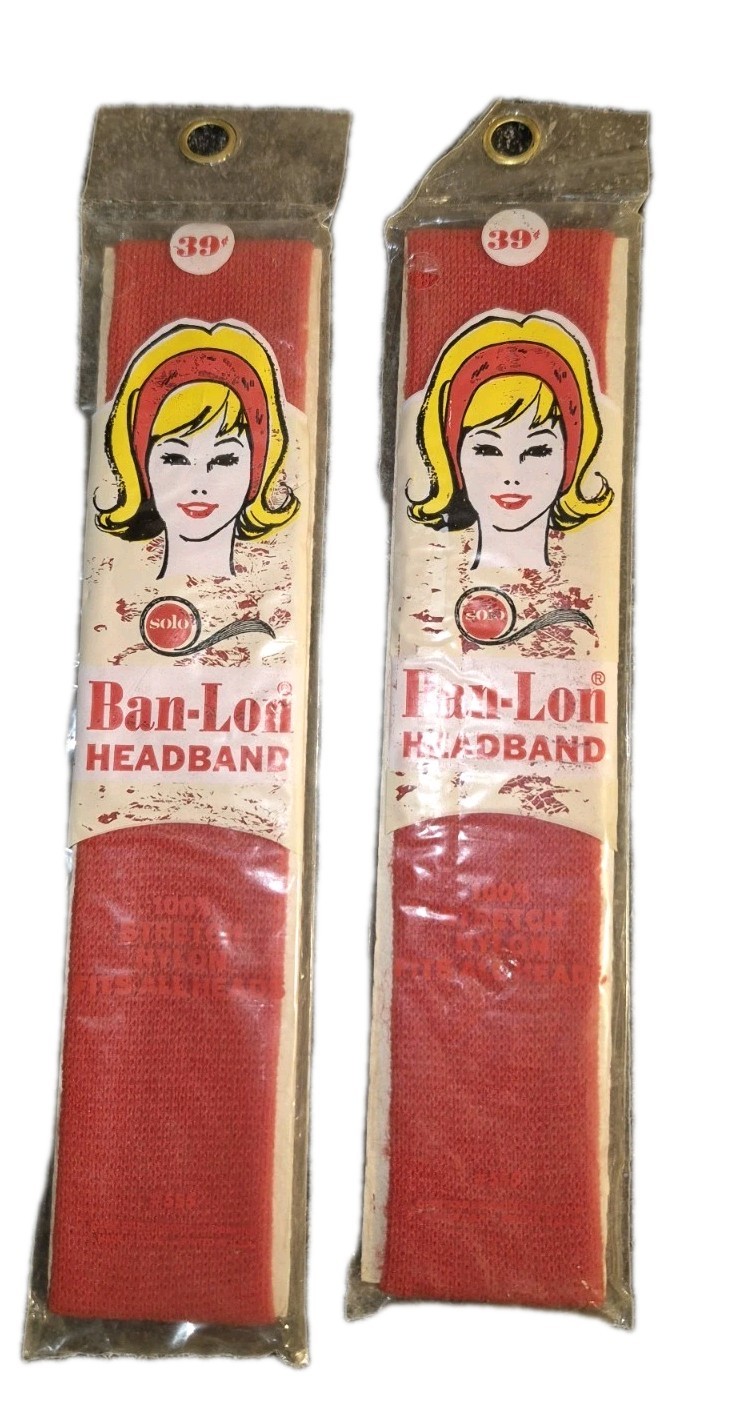 2 NEW Vintage 1960’s Red Ban-Lon Stretch 100% Nylon HEAD BAND Hair Care NOS