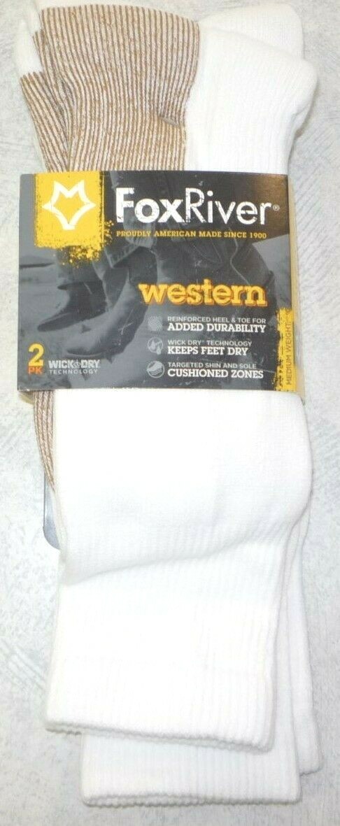 Fox River 6520 Socks, Fox River Westerner Over the Calf Socks, 2 pairs, USA whit