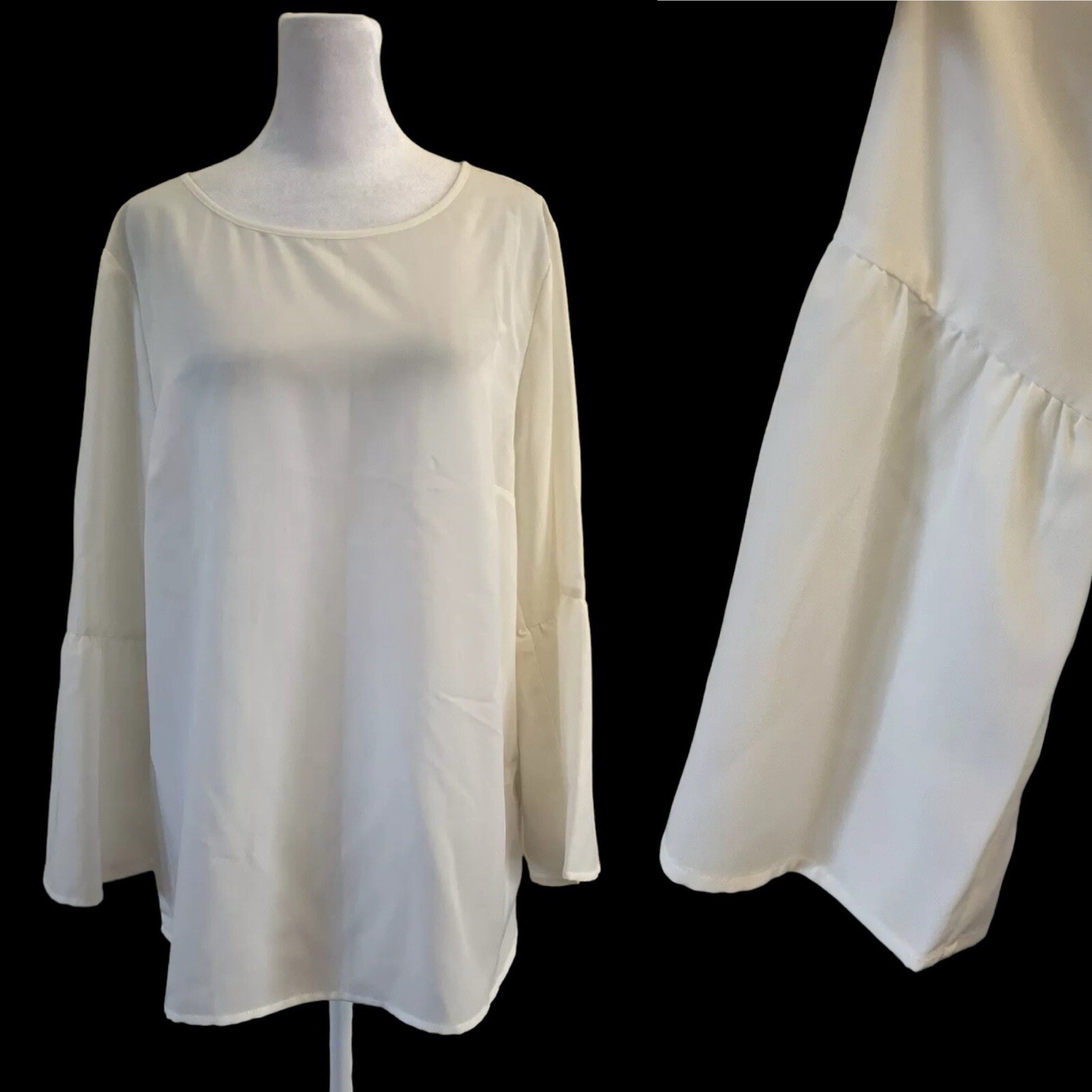 NWT Banana Republic Ivory Semi Sheer Bell Sleeve Top Keyhole Button Back Top L