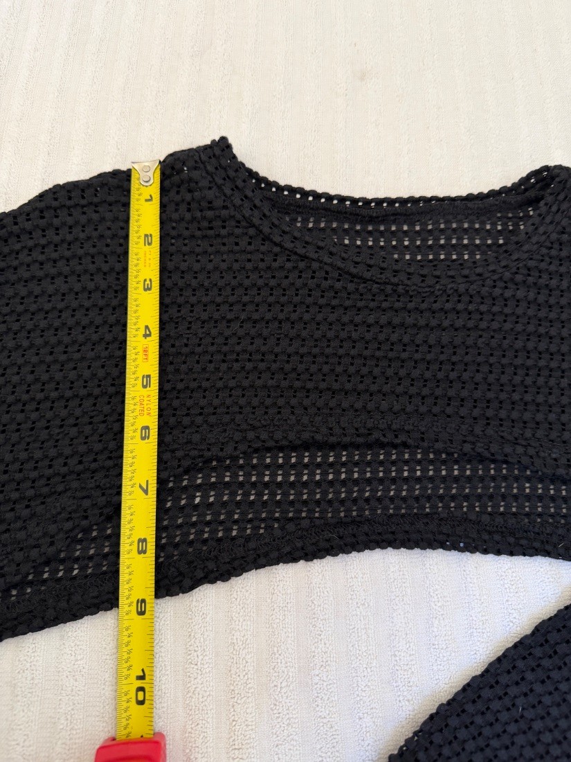 Womens Black Open Knit Mesh Cropped Sweater Long Sleeve Shrug Top M