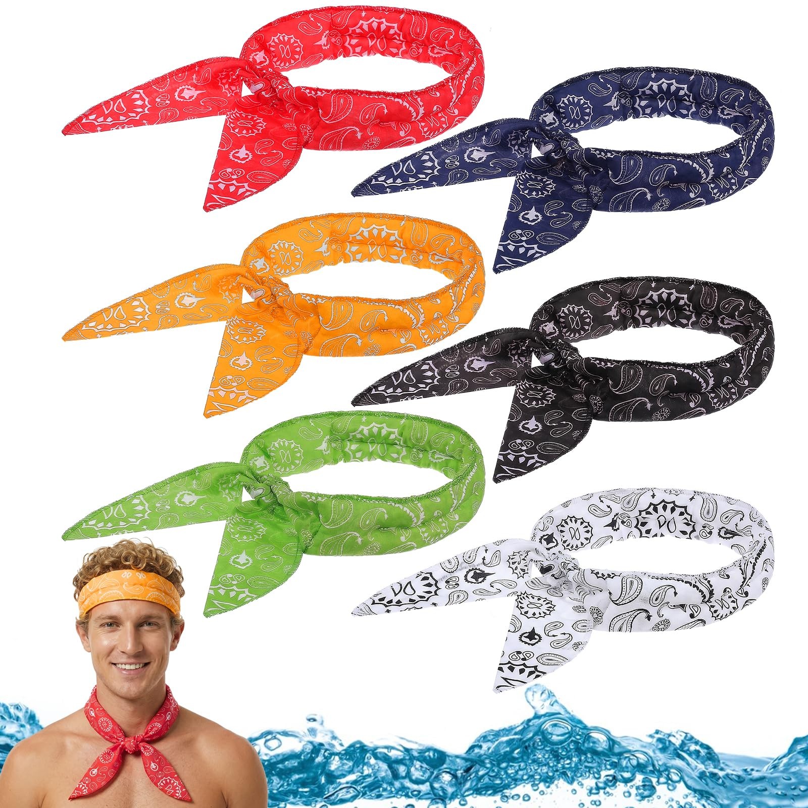 6 Pcs Cooling Neck Wraps, Cooling Bandana Cashew Flower Cooler Ice Wrap Ice Band