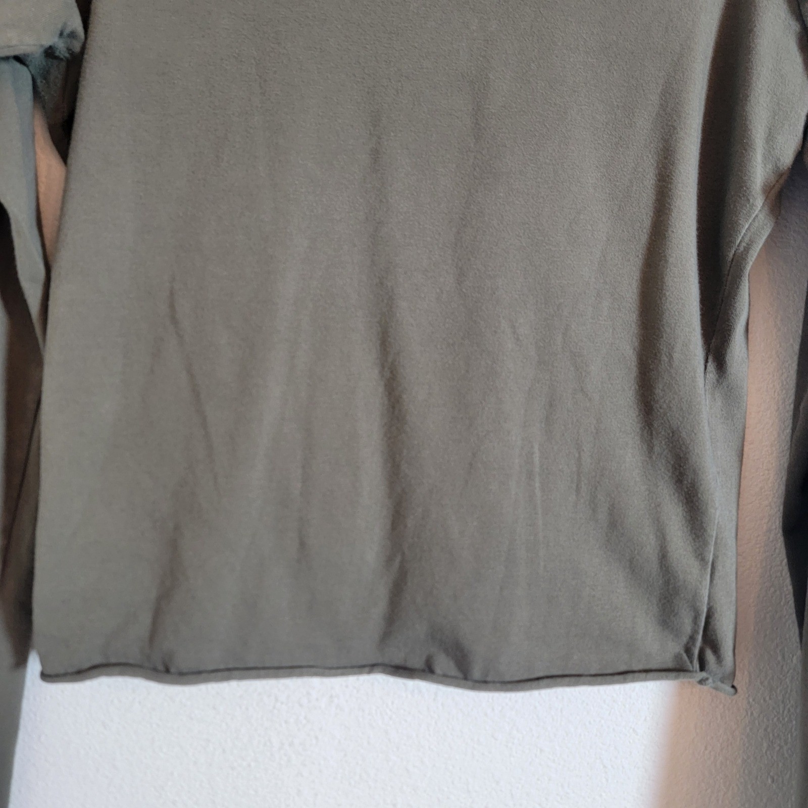 Brandy Melville Olive Green Long Sleeve Cotton Boat Neck Top OS (XS?) Casual