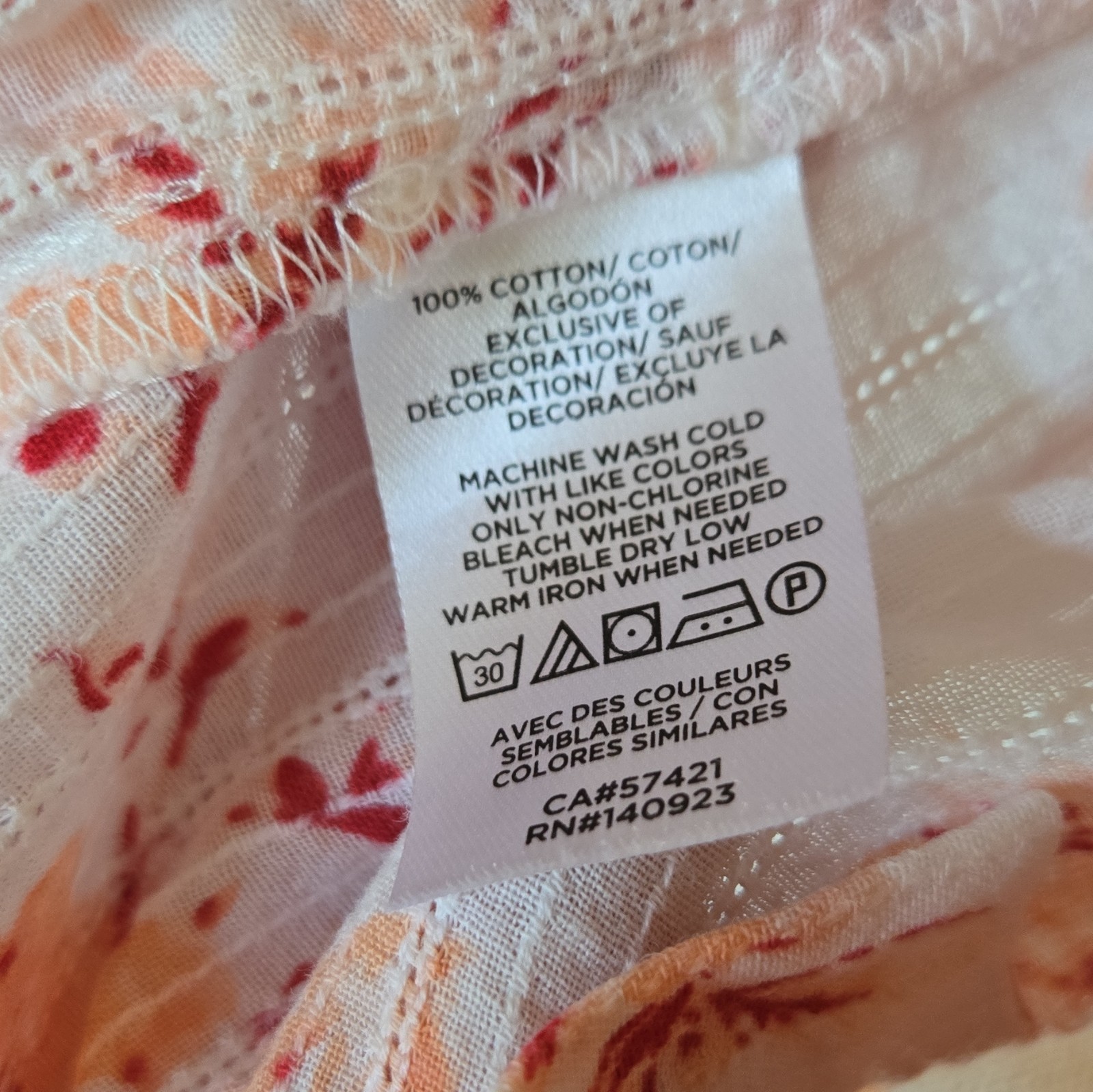 LOFT Women’s M White Orange Floral 3/4 Sleeve Cotton Button Up Blouse Cottage