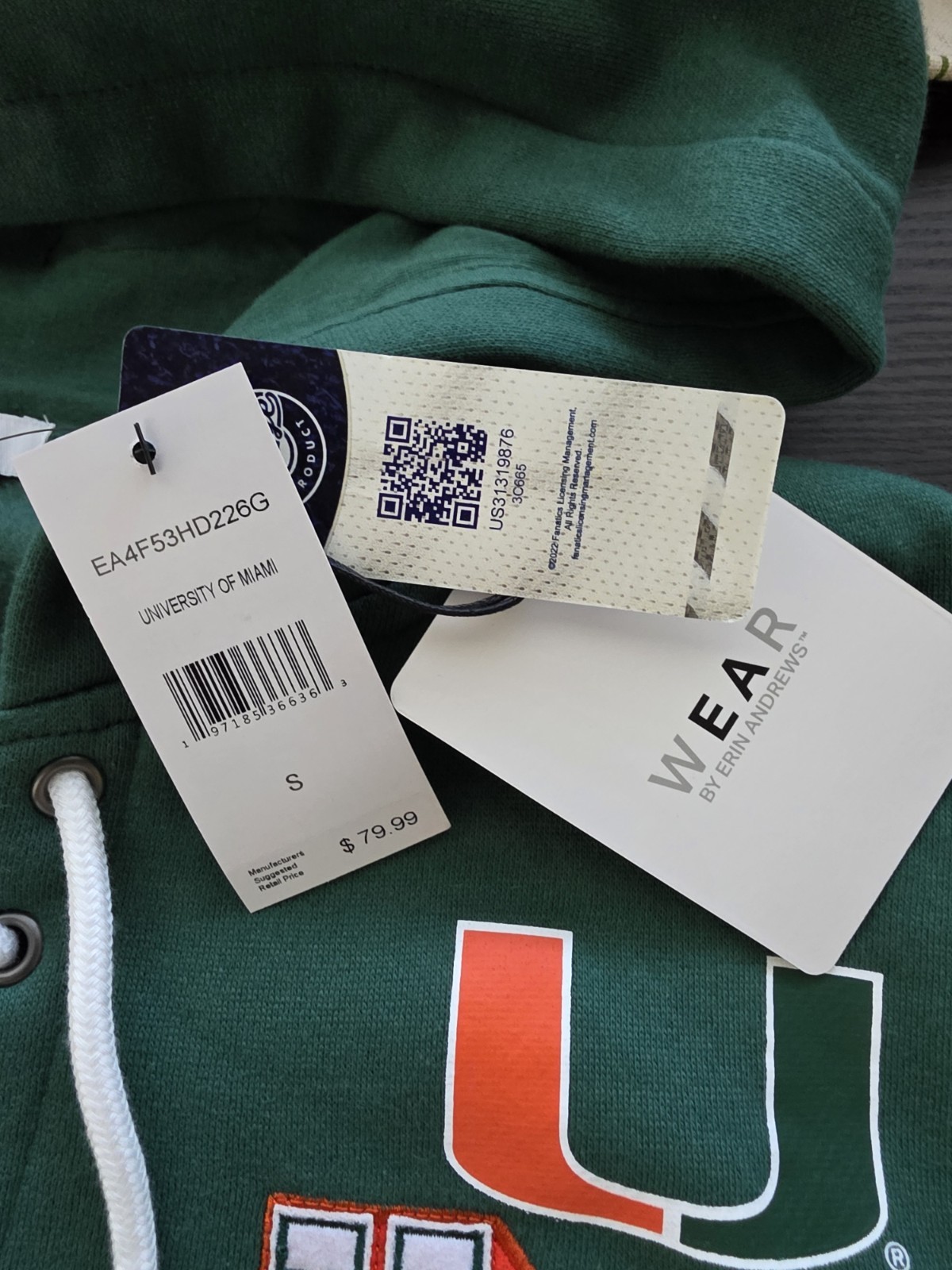 University of Miami Hurricanes Hoodie Size Medium NWT Wear by Erin Andrews