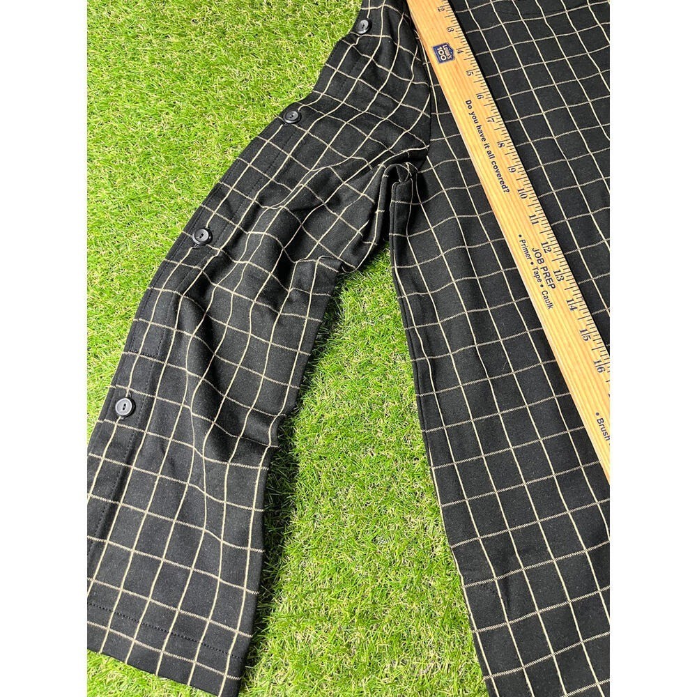 Lilli Ponte Black and Beige Windowpane Check Long Sleeve Blouse Medium