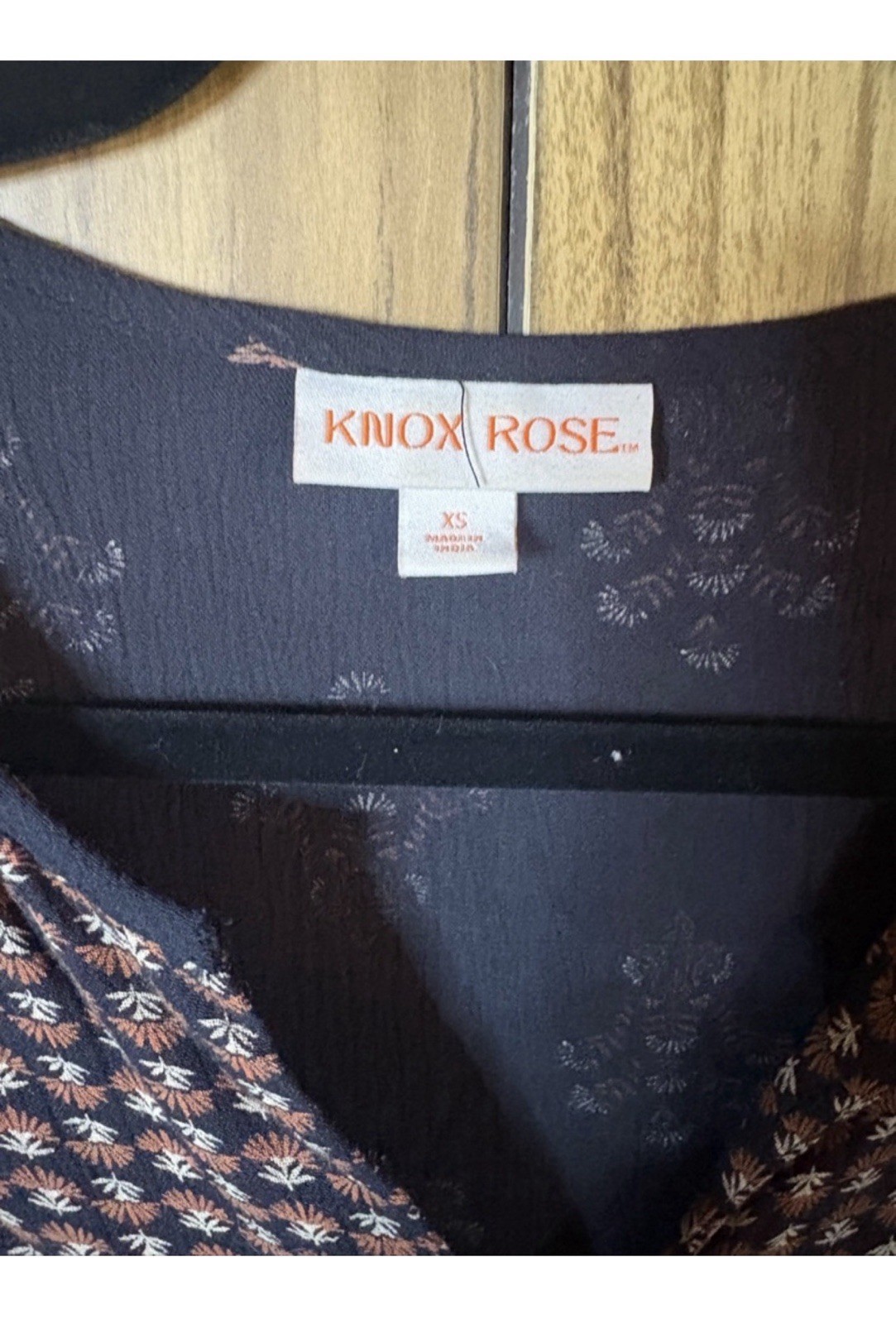 Knox Rose Black Floral A-Line Midi Dress V-Neck 3/4 Sleeve Regular Sz XS