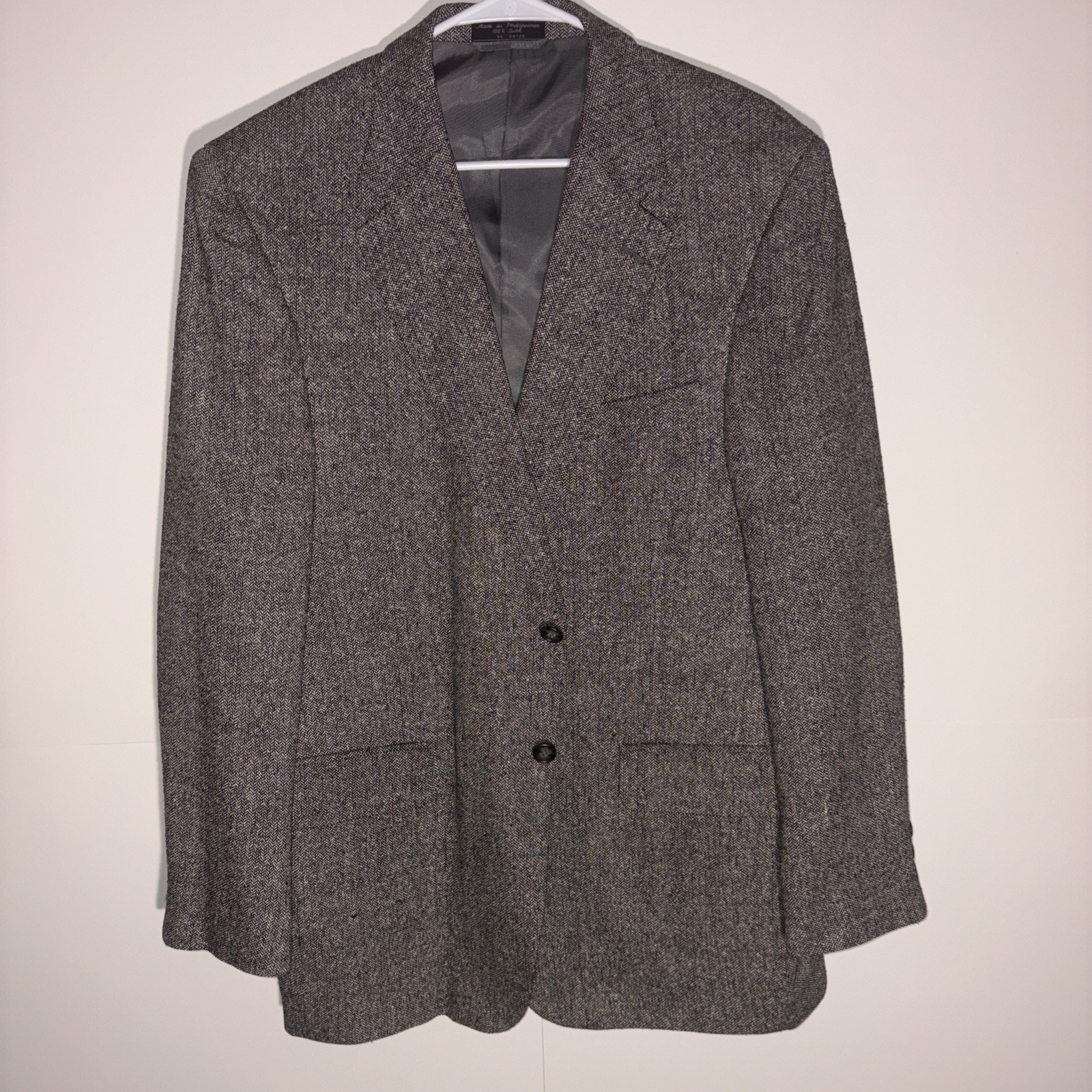 Bert Pulitzer Men’s 42R Grey 100% Silk Tweed Herringbone 2 Button Blazer Jacket