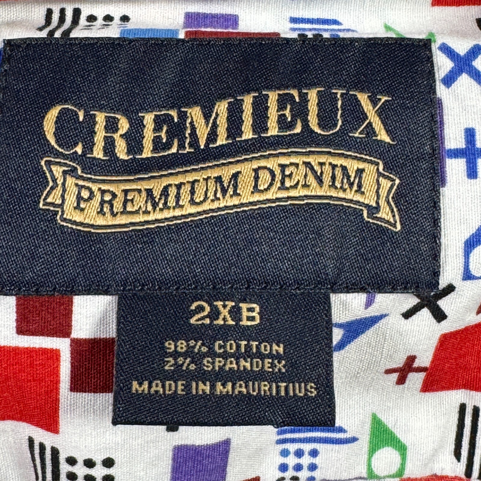 Cremieux Premium Denim Shirt Mens 2XB Geometric Print Stretch Short Sleeve NWOT