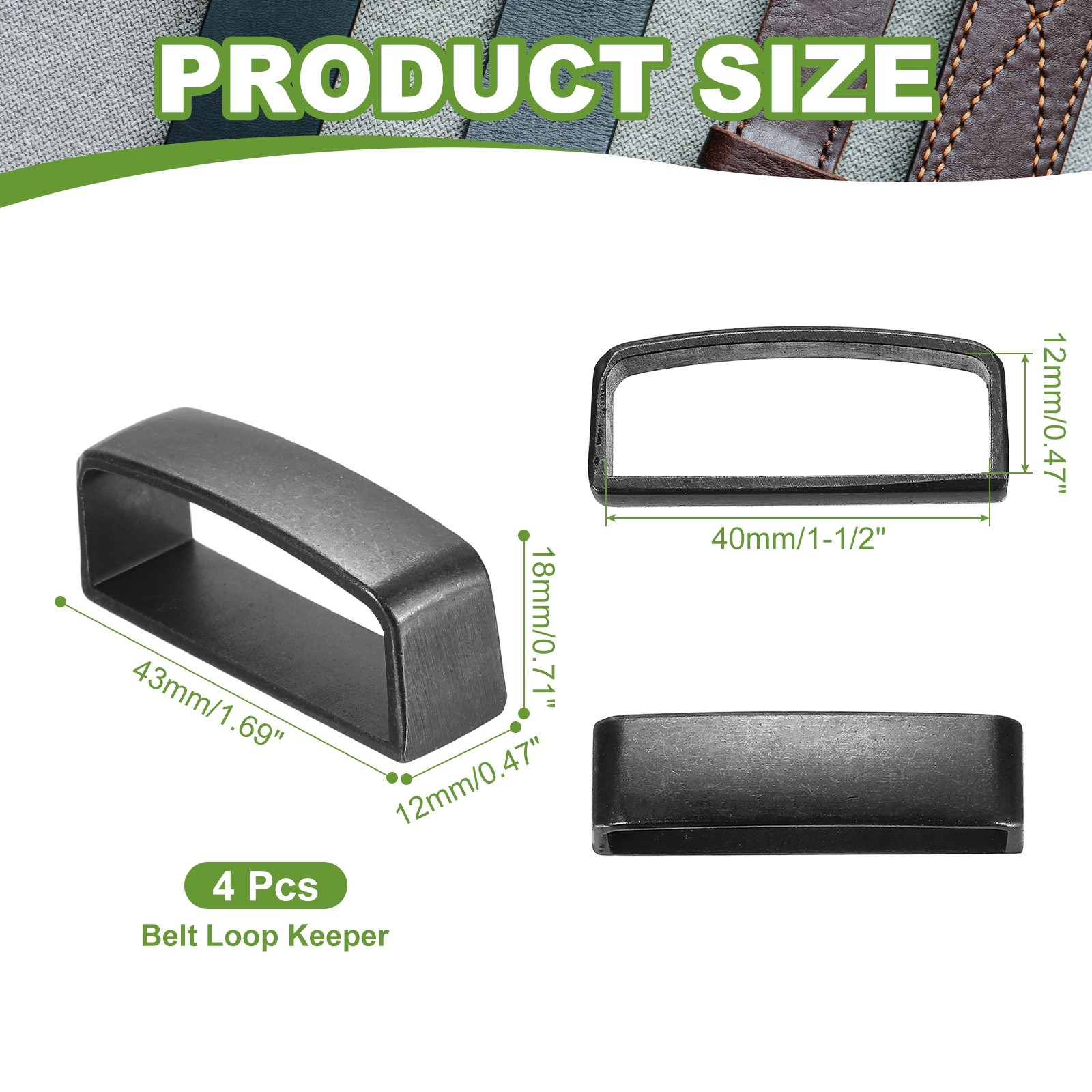 1-1/2 Inch 40mm Belt Loop Keepers, 4 Pcs Alloy Belt Men’s Buckle, Silver Black