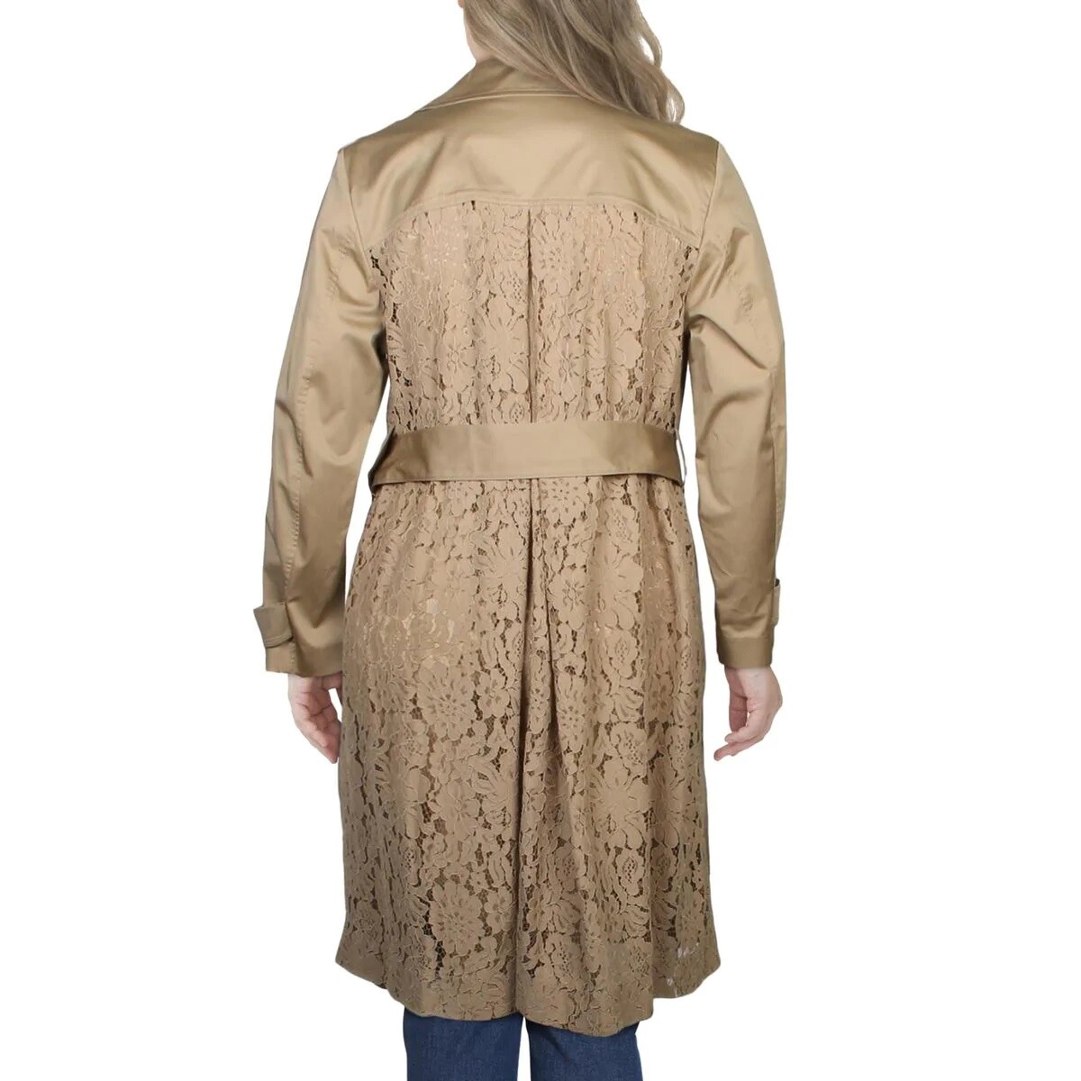 INC Womens Plus 0X Doe Tan Lightweight Lace Back Spring Trench Coat NWT BD35