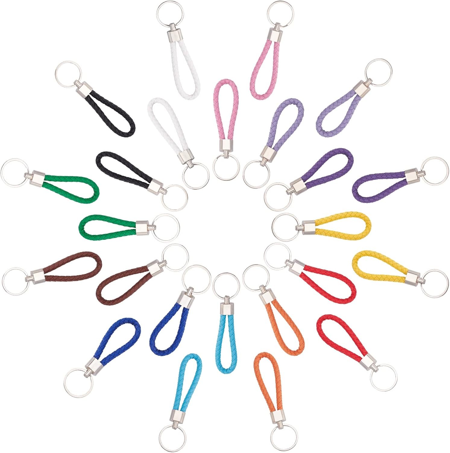6PCS Braided Leather Keychains Woven Rope Key Chain Ring