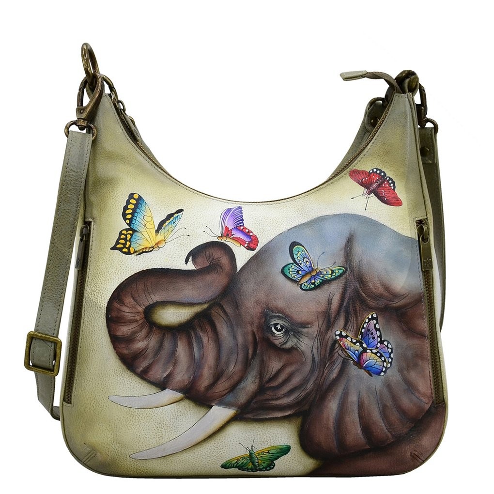 Anuschka Leather Covertible Slim Hobo Handbag , Gentle Giant
