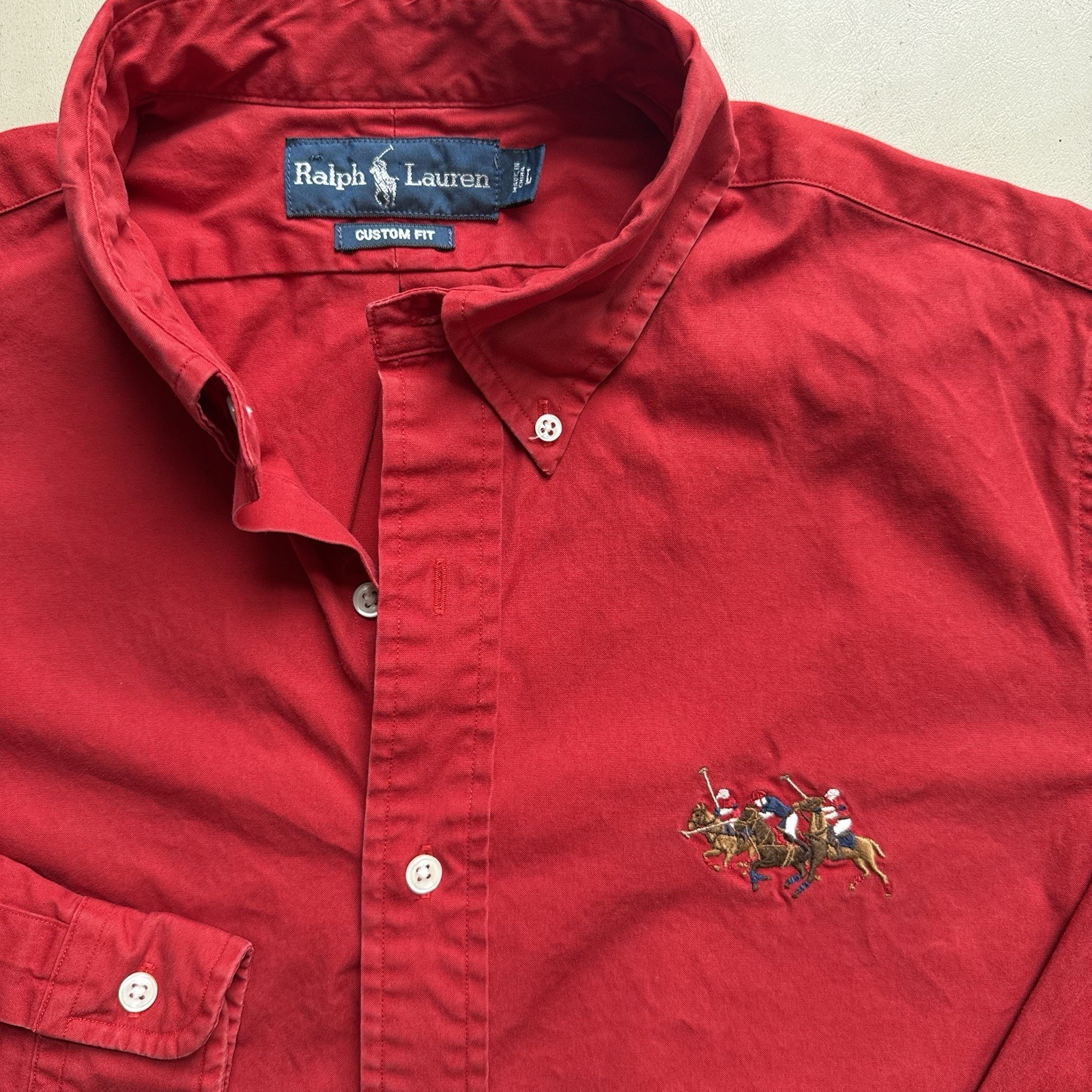 Polo Ralph Lauren Classic Fit Triple Pony Long Sleeves Red Shirt Mens Size Large