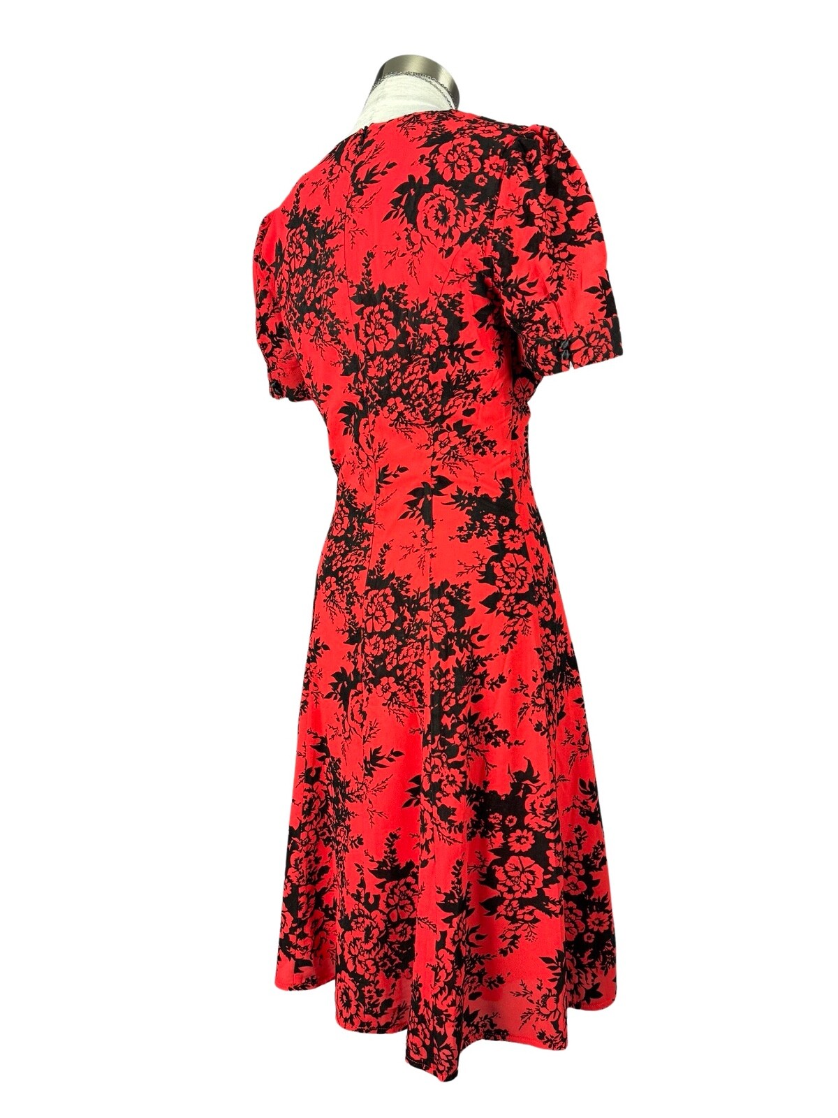 VOODOO VIXEN RETRO PIN UP 50s BRITANNY FLOCKED CHIFFON RED ROSE DRESS DRA8091