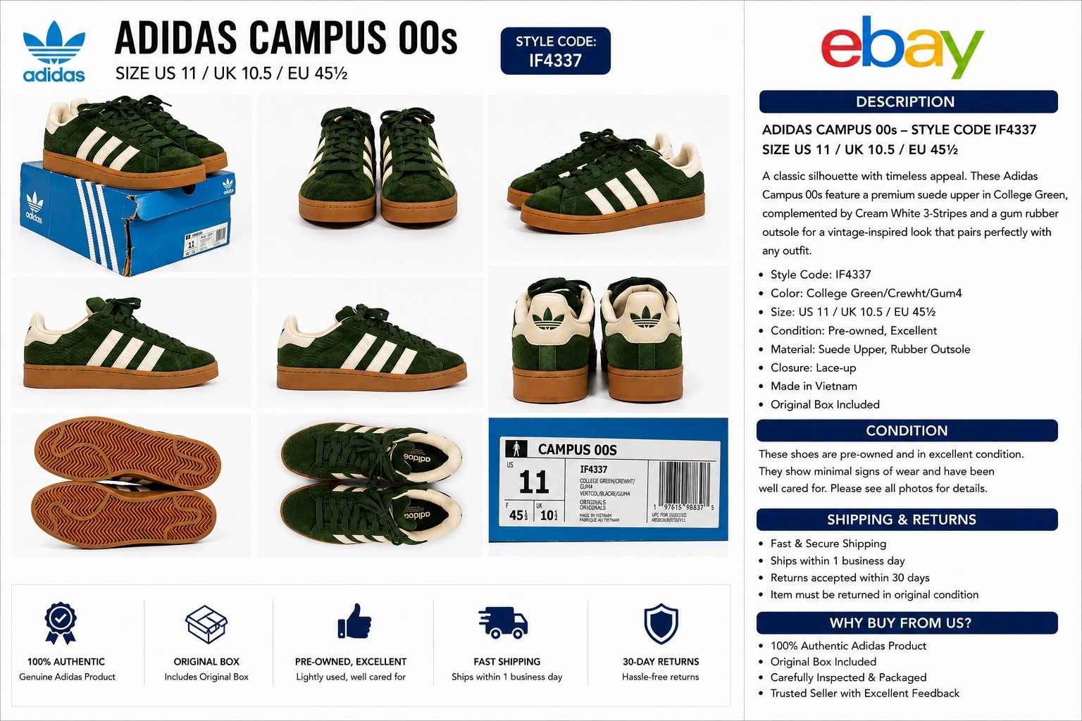 adidas Campus 00s Men’s Sneakers Size 11