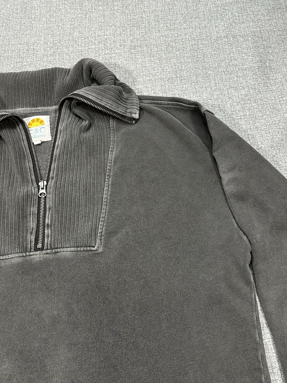 C&C California Half Zip Pullover Sweatshirt Gray Washed Funnel Neck Women’s