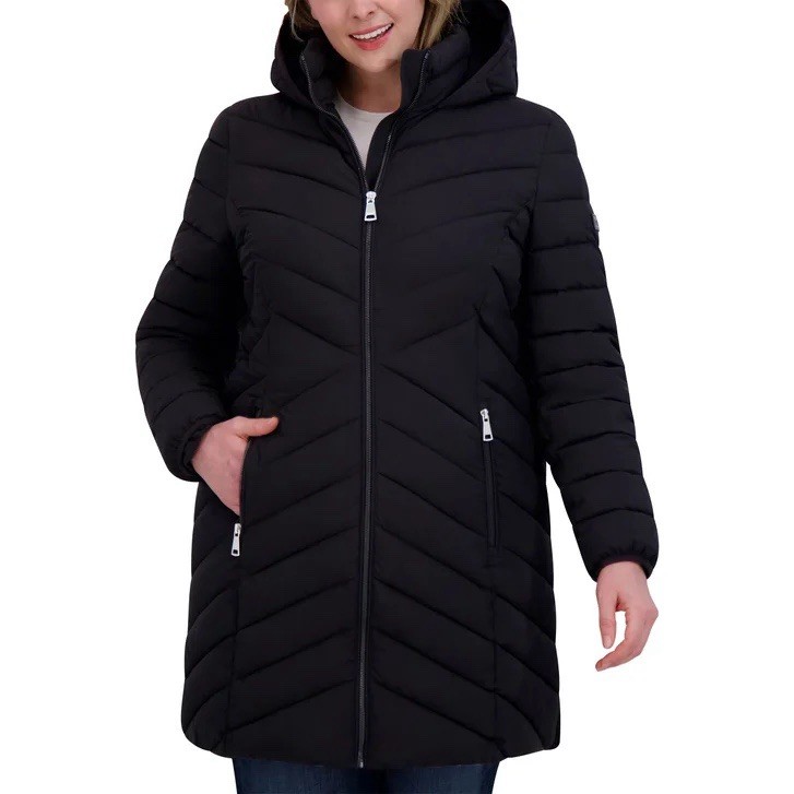 Dkny Women’s Hooded Puffer Jacket, Black, Size S