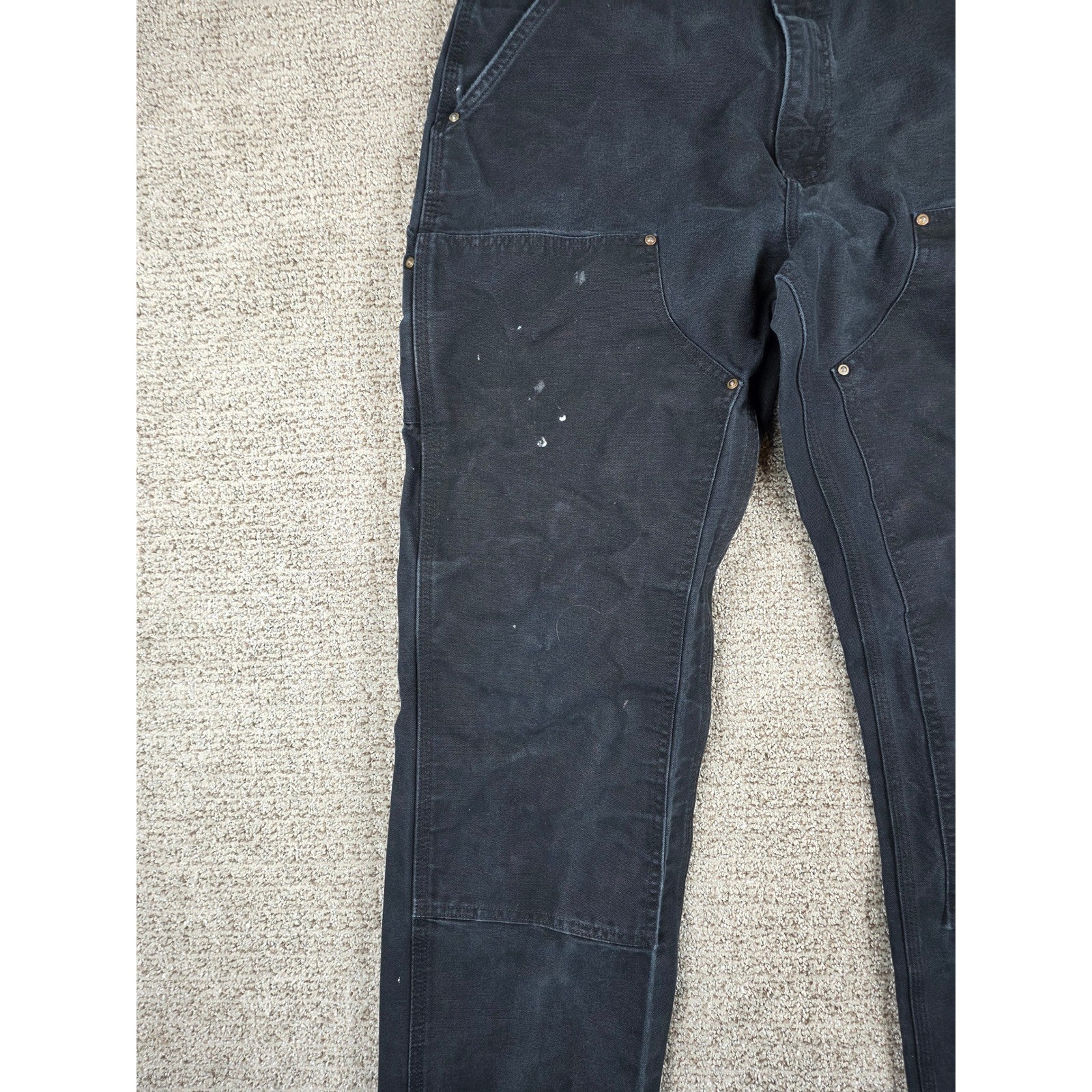 Carhartt B01 BLK Double Knee Painted Distressed Dungaree Pants Black 34×33 Mens
