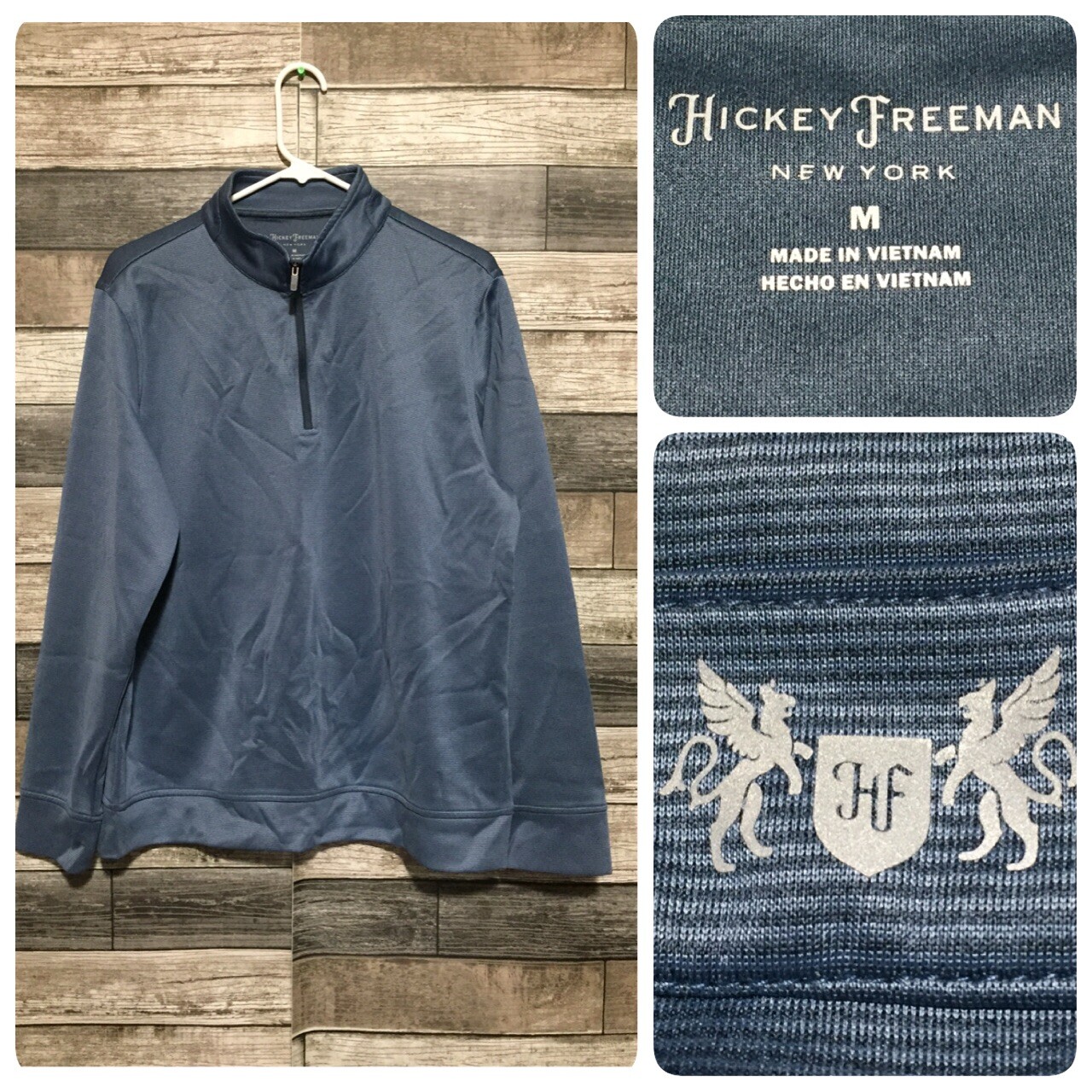 Hickey Freeman 1/4 Zip Pullover Men’s M Blue Striped Performance Casual A4