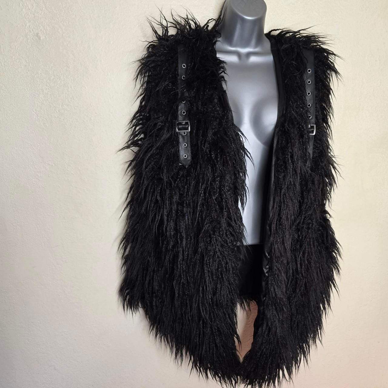 Killstar Black Faux Fur Shag Vest with Chain Belt