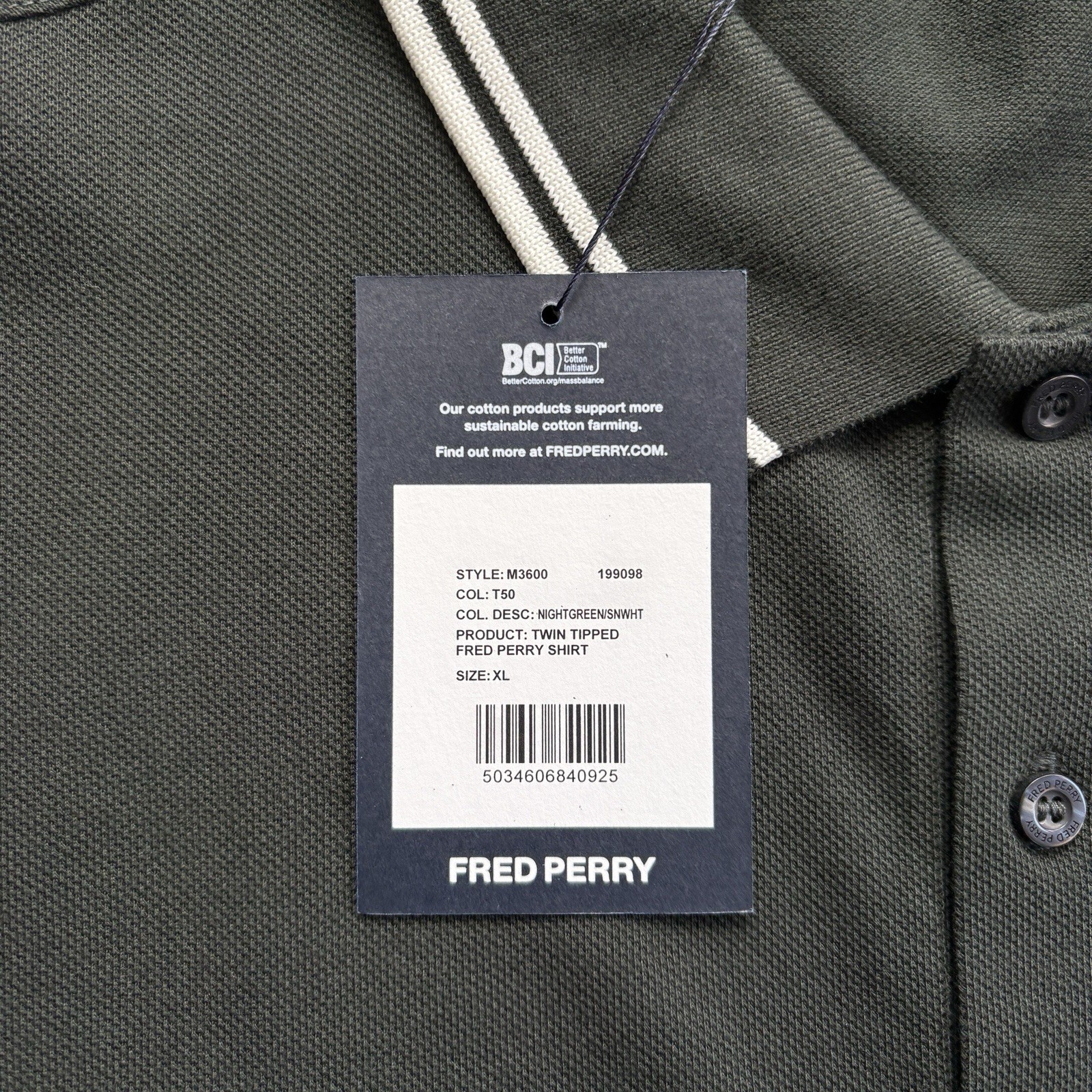 BNWT Fred Perry M3600 Short Sleeve Twin Tipped Polo Shirt Green Size Extra Large