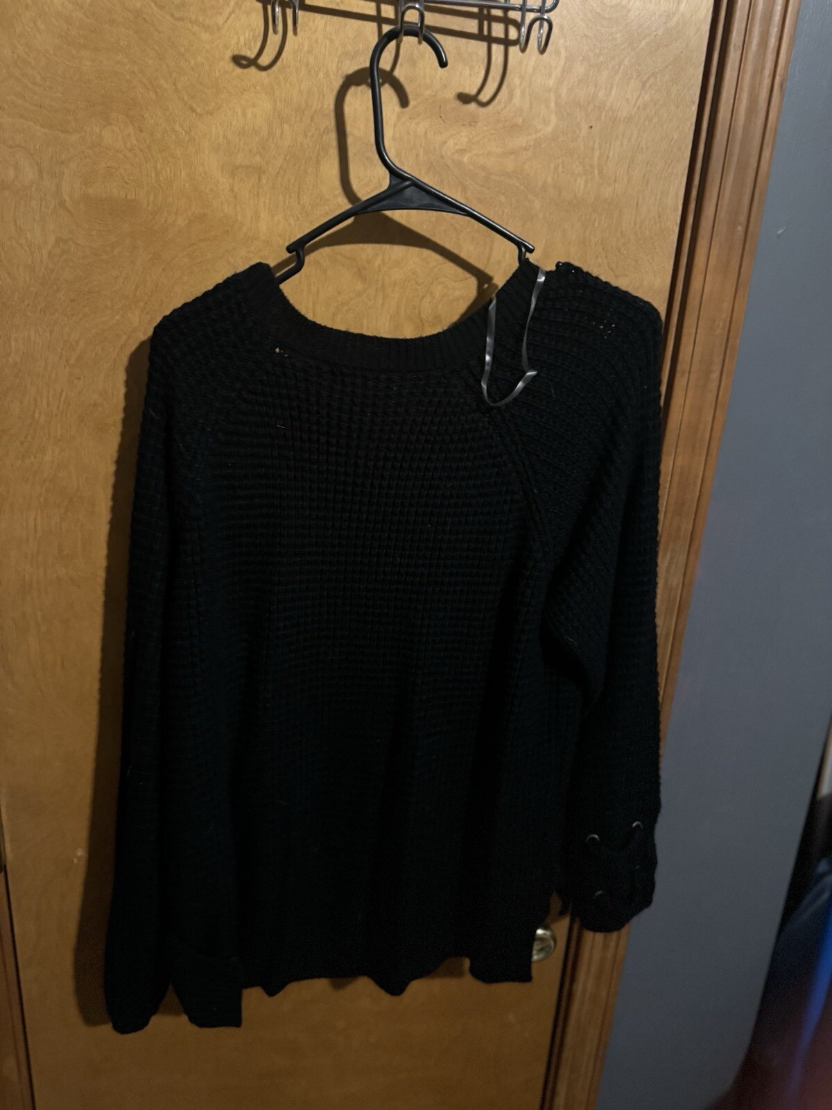 Black Sweater Lace Neck And Sleeves Medium Weight 2XL