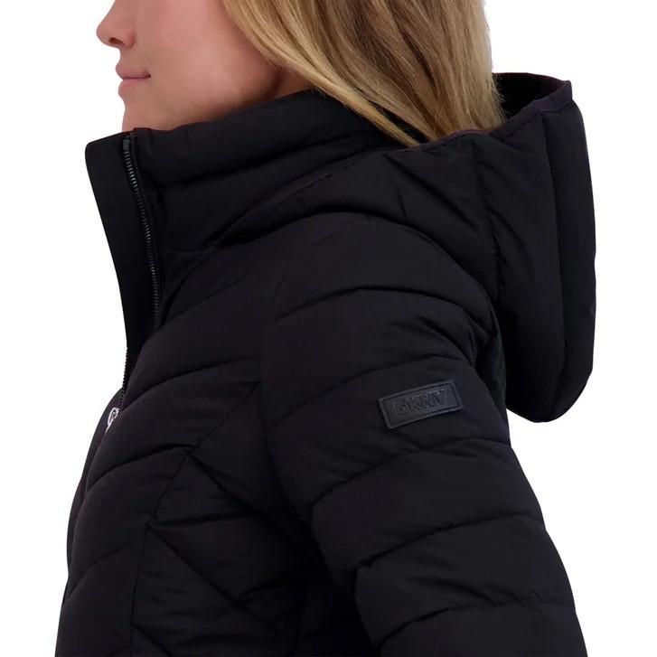 Dkny Women’s Hooded Puffer Jacket, Black, Size S