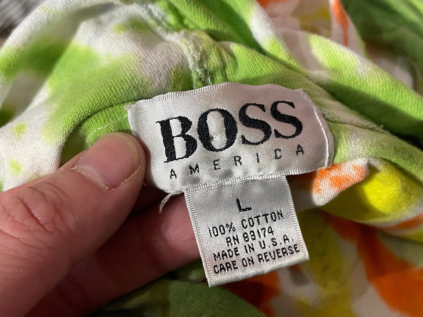vintage tie dye BOSS America hooded shirt – sz L – hoodie grunge 90s hip hop