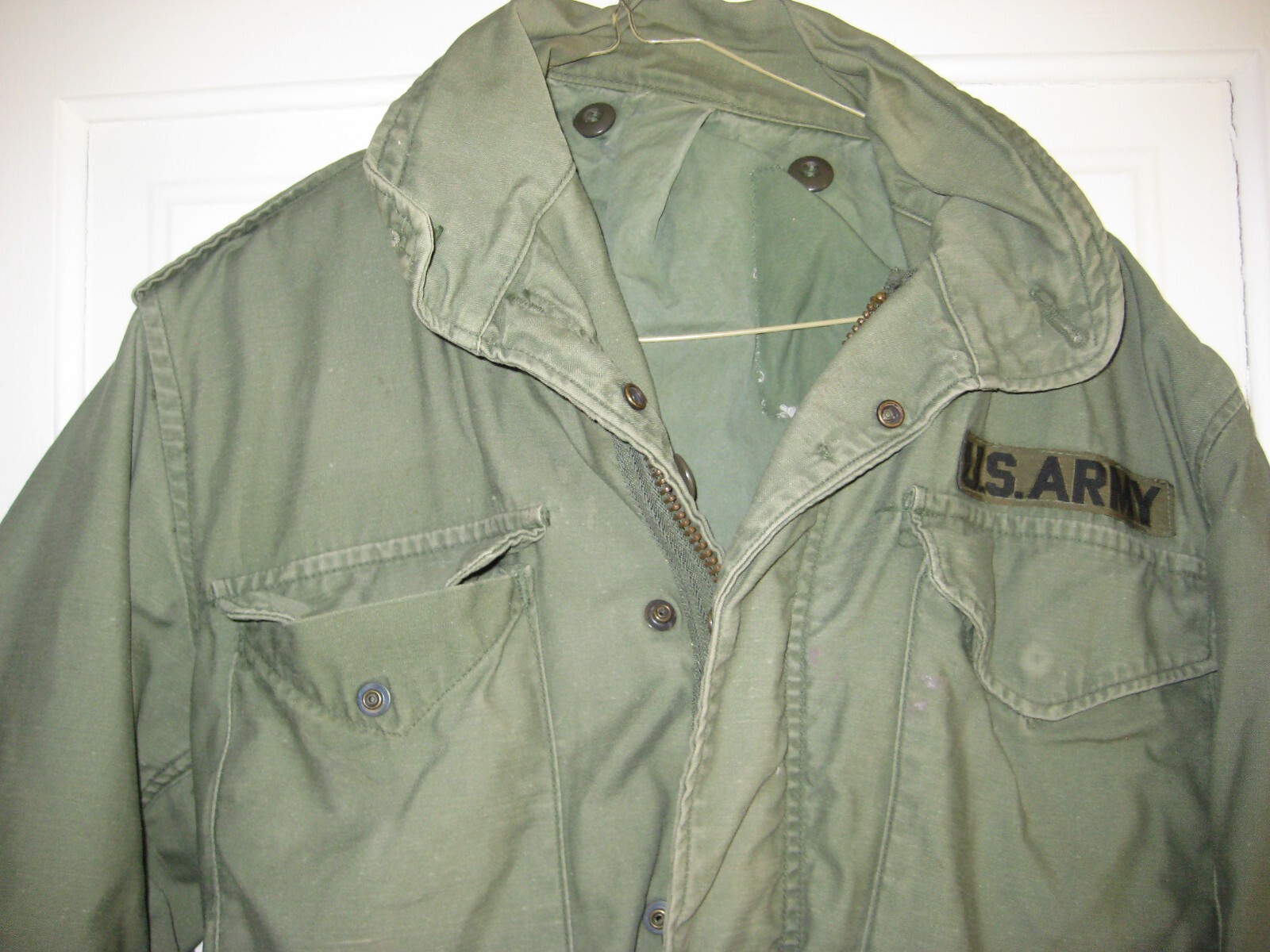 Vtge Olive Green Lined US Army Field Jacket/Coat Korean? Zip/Snap Front Sm-Med