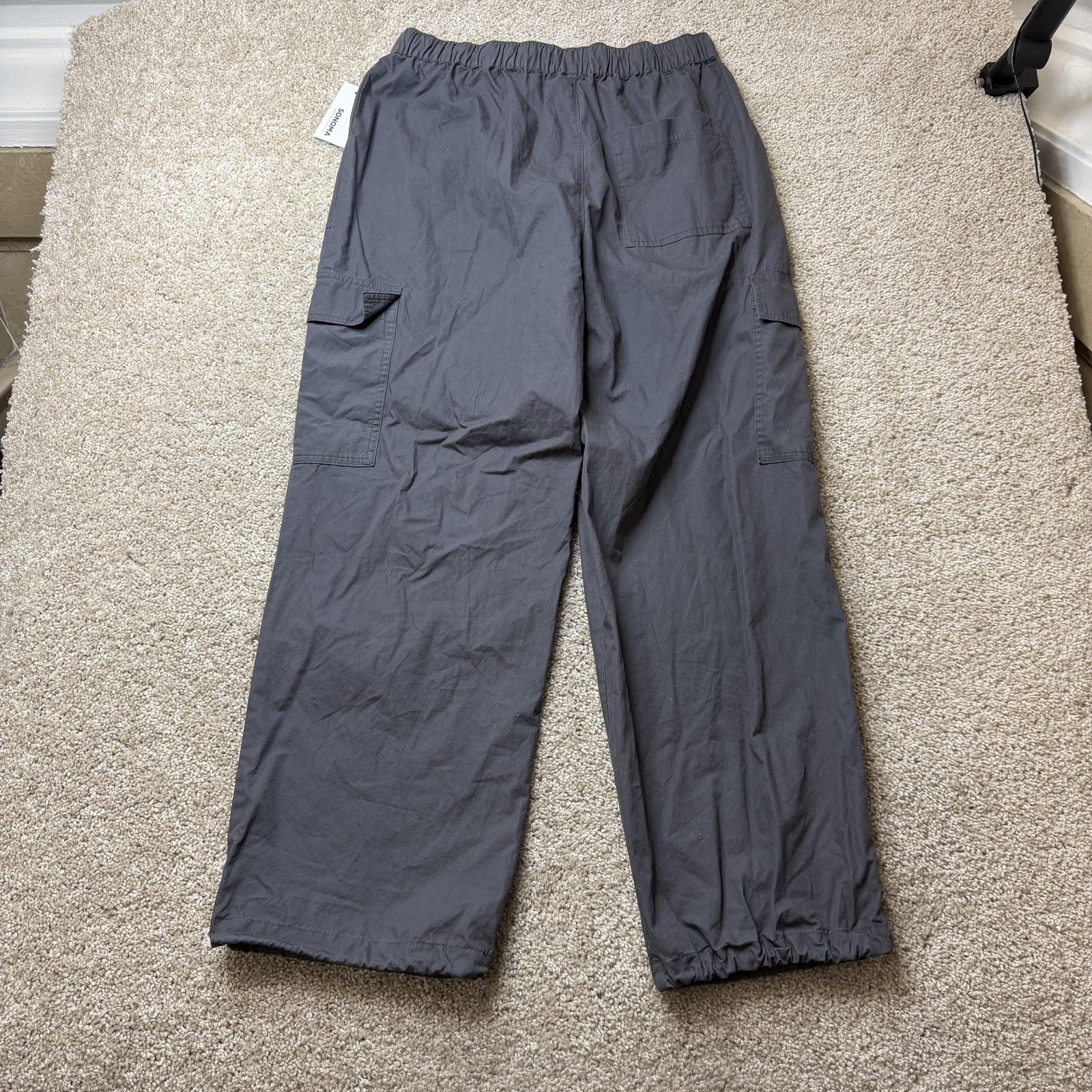 Sonoma Goods For Life Cargo Pants Womens M Gray Twill Drawstring Elastic Waist