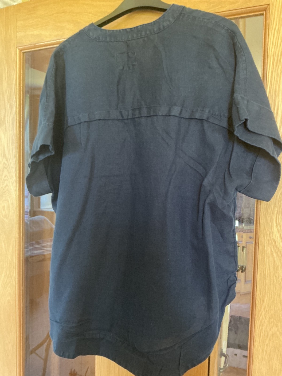 Size 14 BUT READ Mark & Spencer 100% Linen Popover Shirt Navy Gently Used