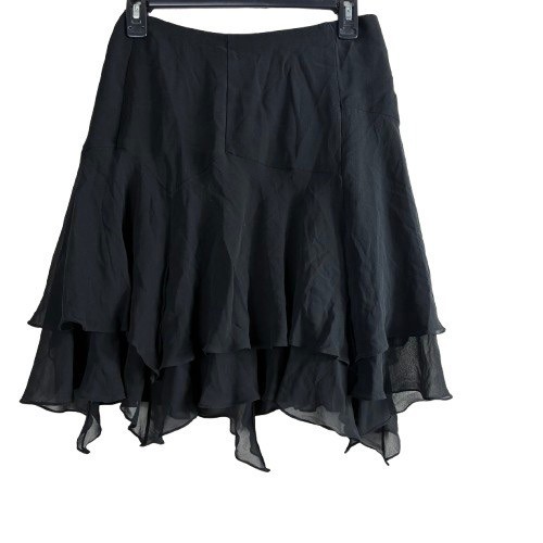 VTG Y2K Carmen Marc Valvo Silk Layered Ruffle Asymmetric Skirt Womens 6 Black